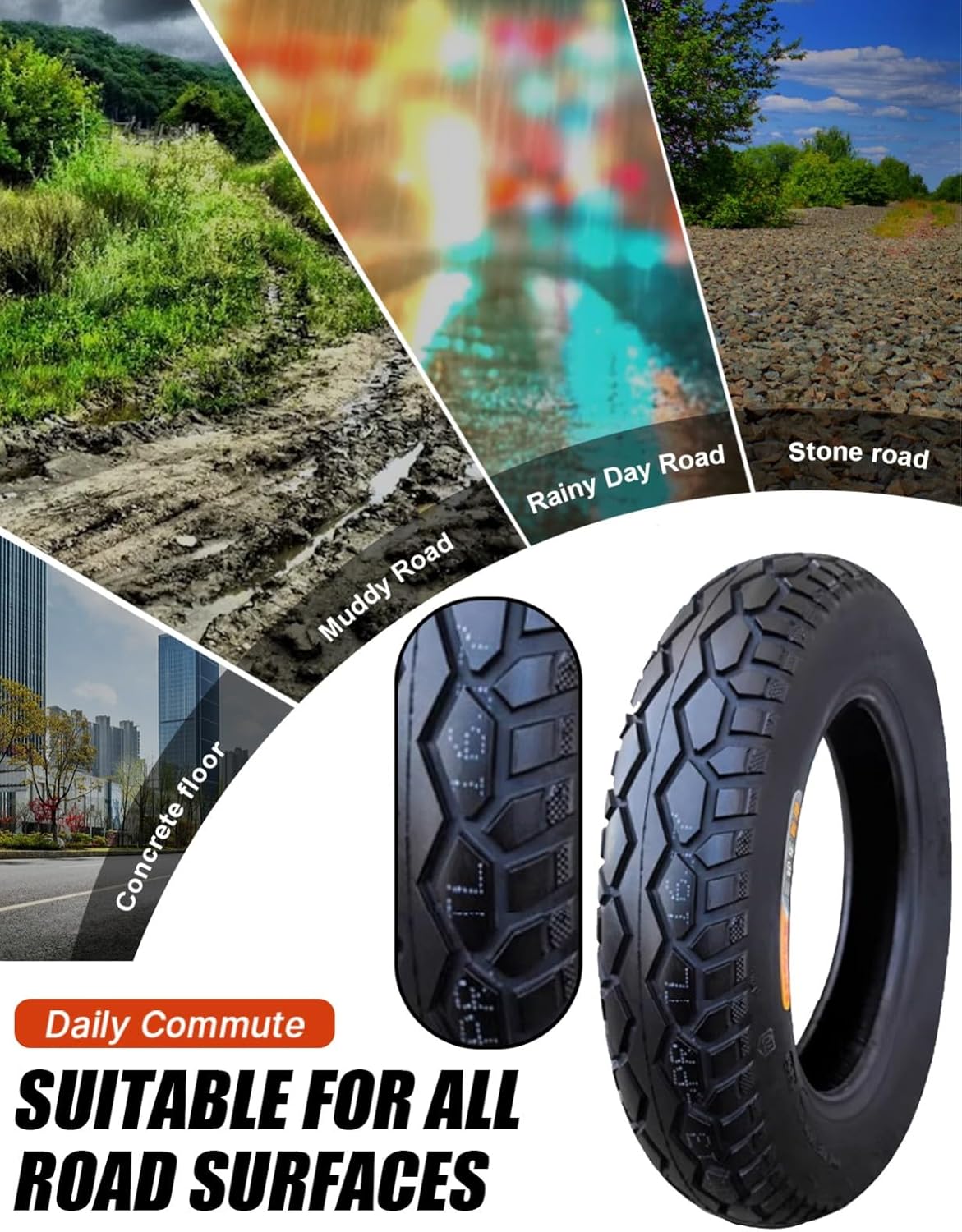 3.75-12 Tubeless Heavy Duty Pneumatic Tires Wear-Resistant and Non-Slip Tire for Electric Tricycle Cargo Van Tire 8 P.R. 66J 280kpa Maximum Load 661 Pounds