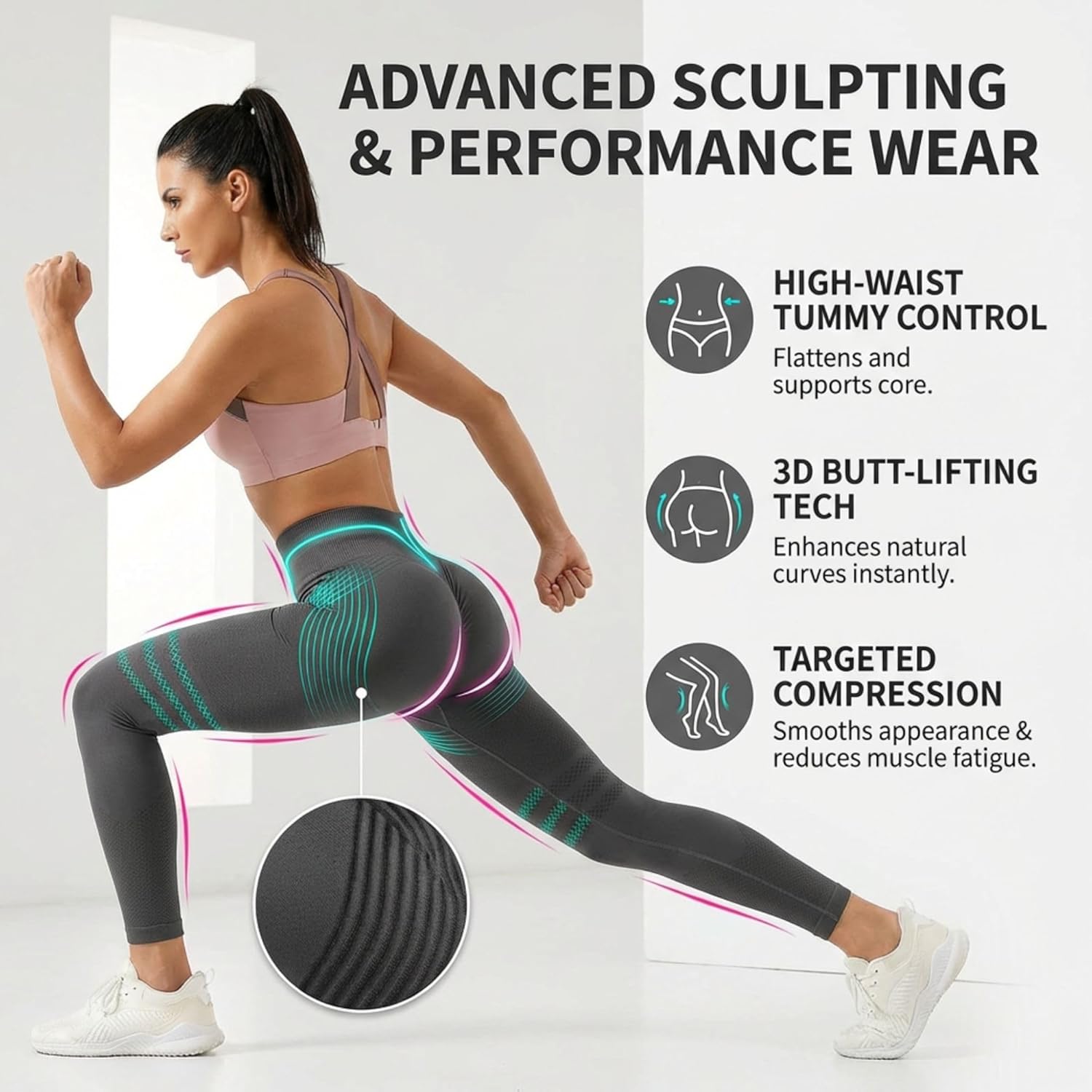 Celsior Anti Cellulite Compression 3D Leggings Women Butt Lifting Tummy Control with Resistance Bands Gym Yoga Pants - Image 2