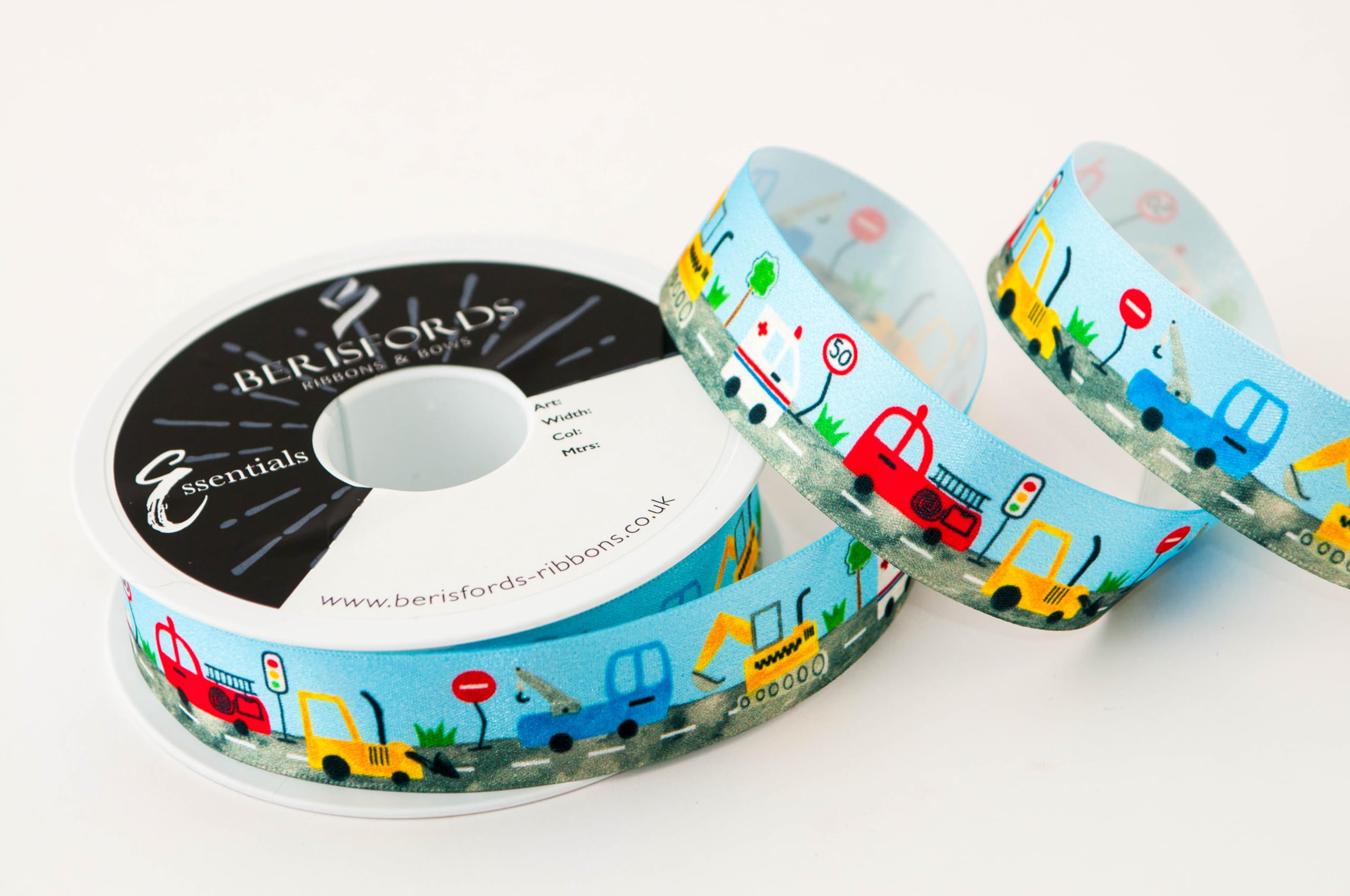 Berisfords Toy Cars Printed Satin Ribbon 25mm 20m Reel