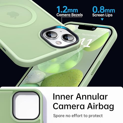 Miniatura 5 de Funda magnética para iPhone 13 y iPhone 14 para MagSafe protección de grado militar de 10 pies, delgada, translúcida mate con borde de silicona para