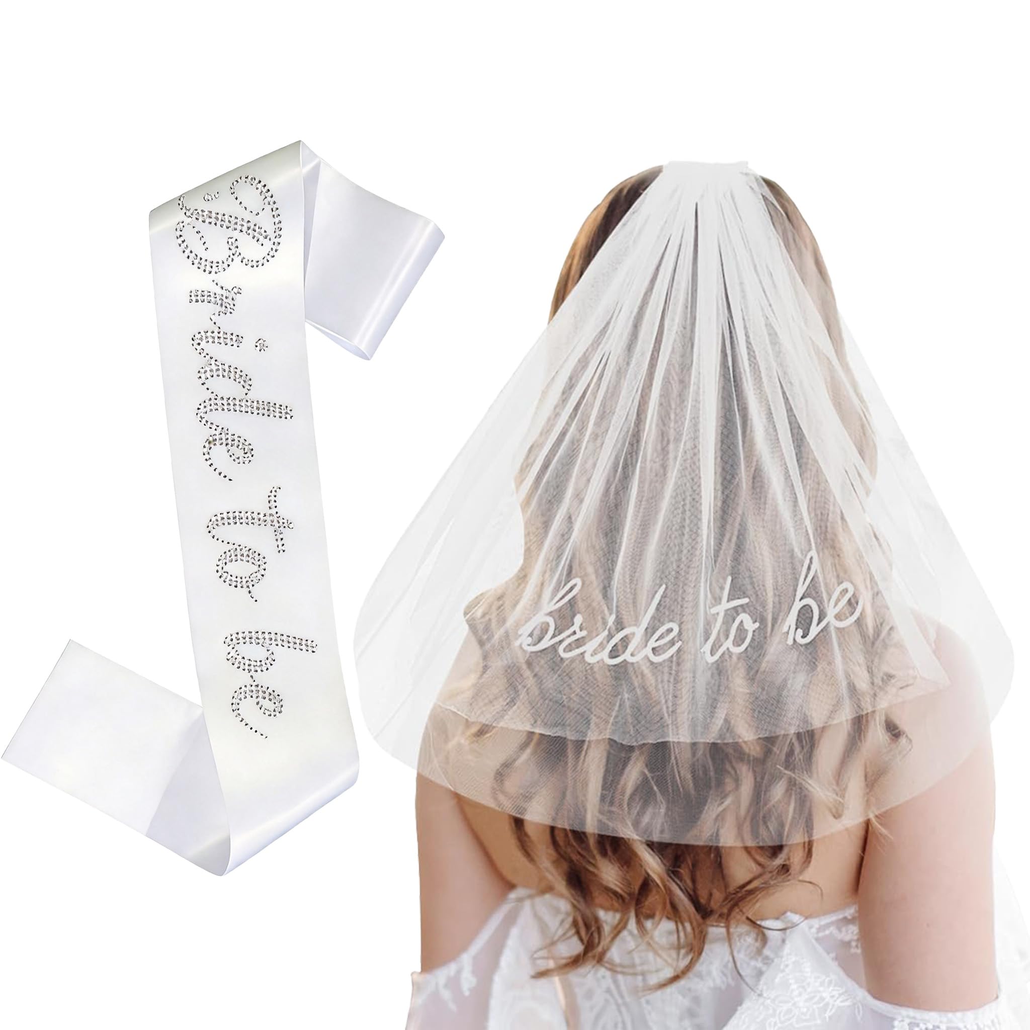 squishy 2PCS Veil for Bride, Bride to Be Veil, Bridal Veil for Wedding, with Rhinestone Sash, for Bridal Showers and Bachelorette Parties-image-17