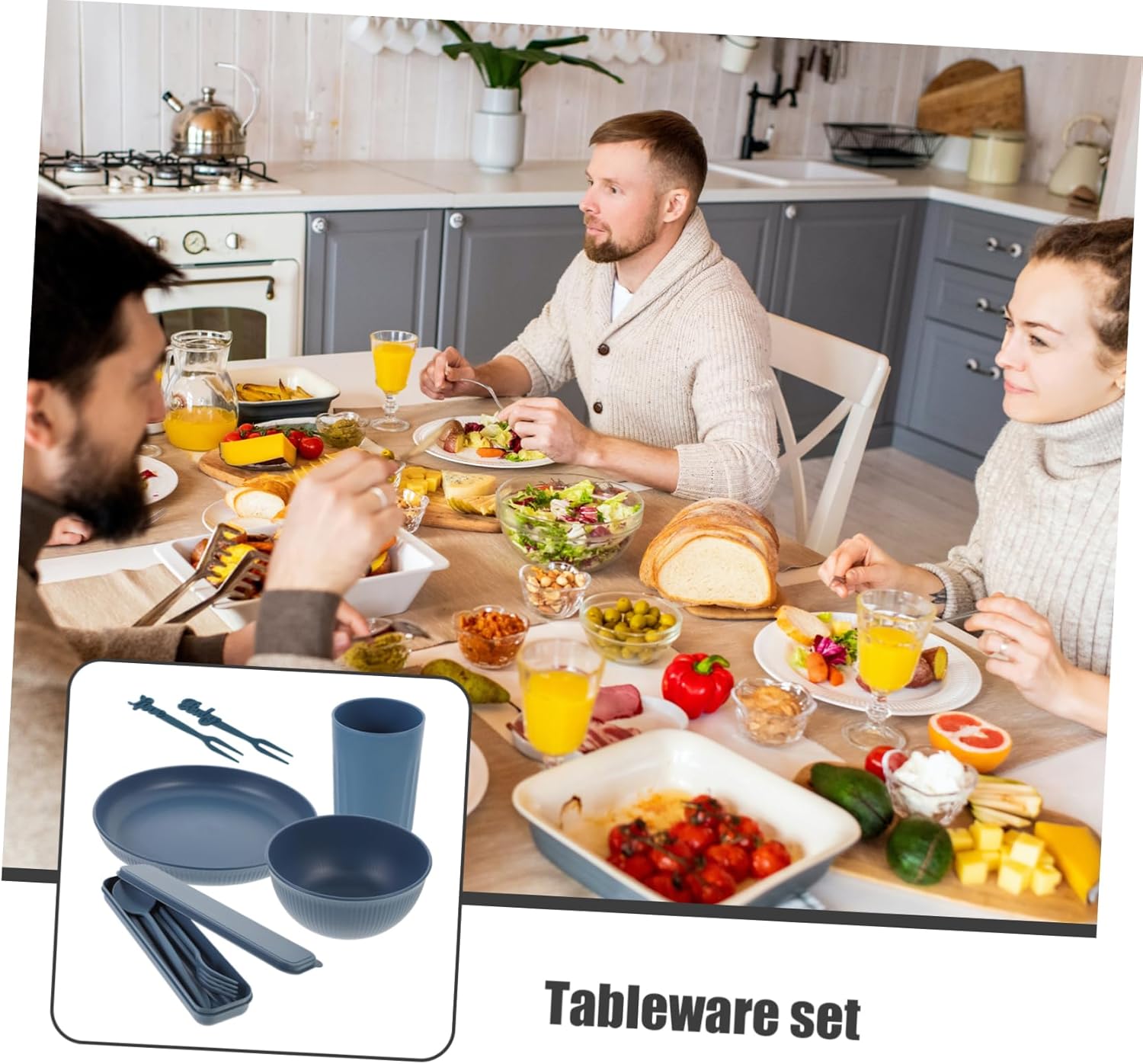 Reusable Cutlery Set with Case Dinnerware Includes Bowls Plates Spoons Chopsticks and Forks Camping Picnics and Home Use