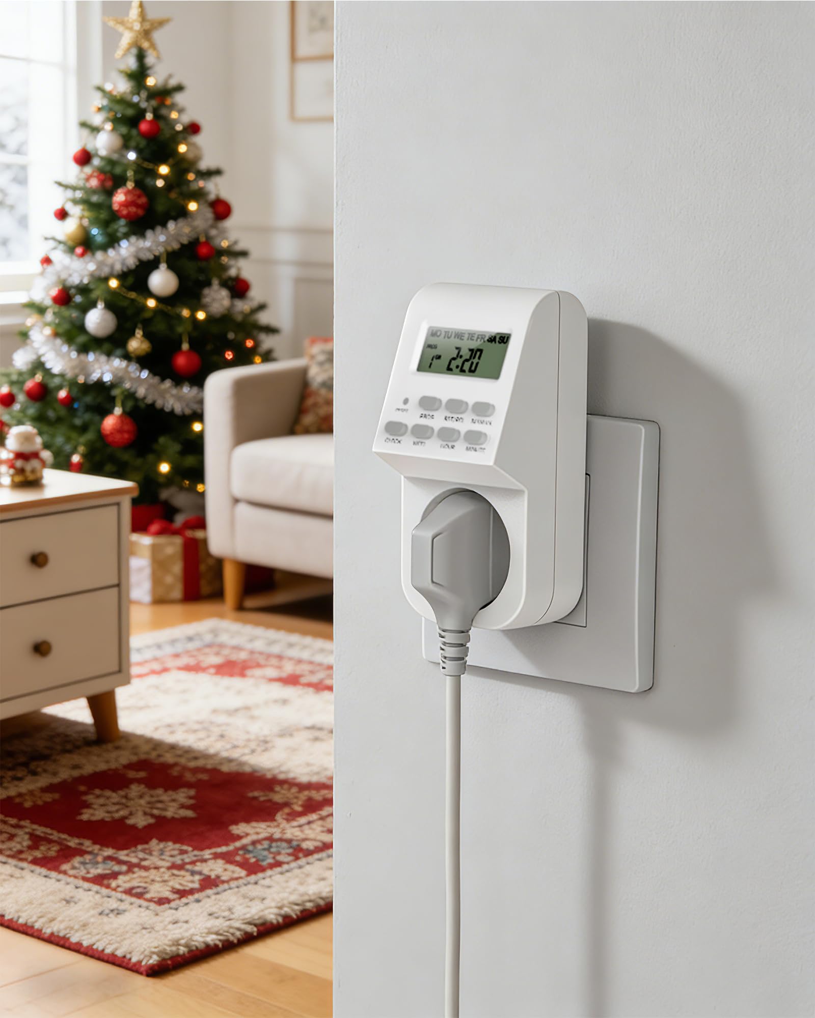 DEWENWILS Presa timer digitale, timer digitale con 20 programmi di commutazione configurabili, display LCD, per lampade, macchina da caffè, 2 confezioni (16A / 3680W)