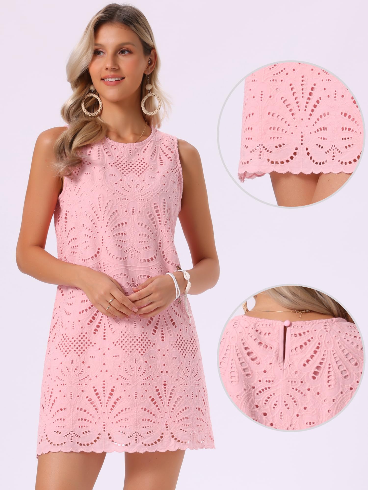 Allegra K Vestido Encaje Mujer Ojales Floral Sin Mangas Informal Verano Corte A Minivestidos