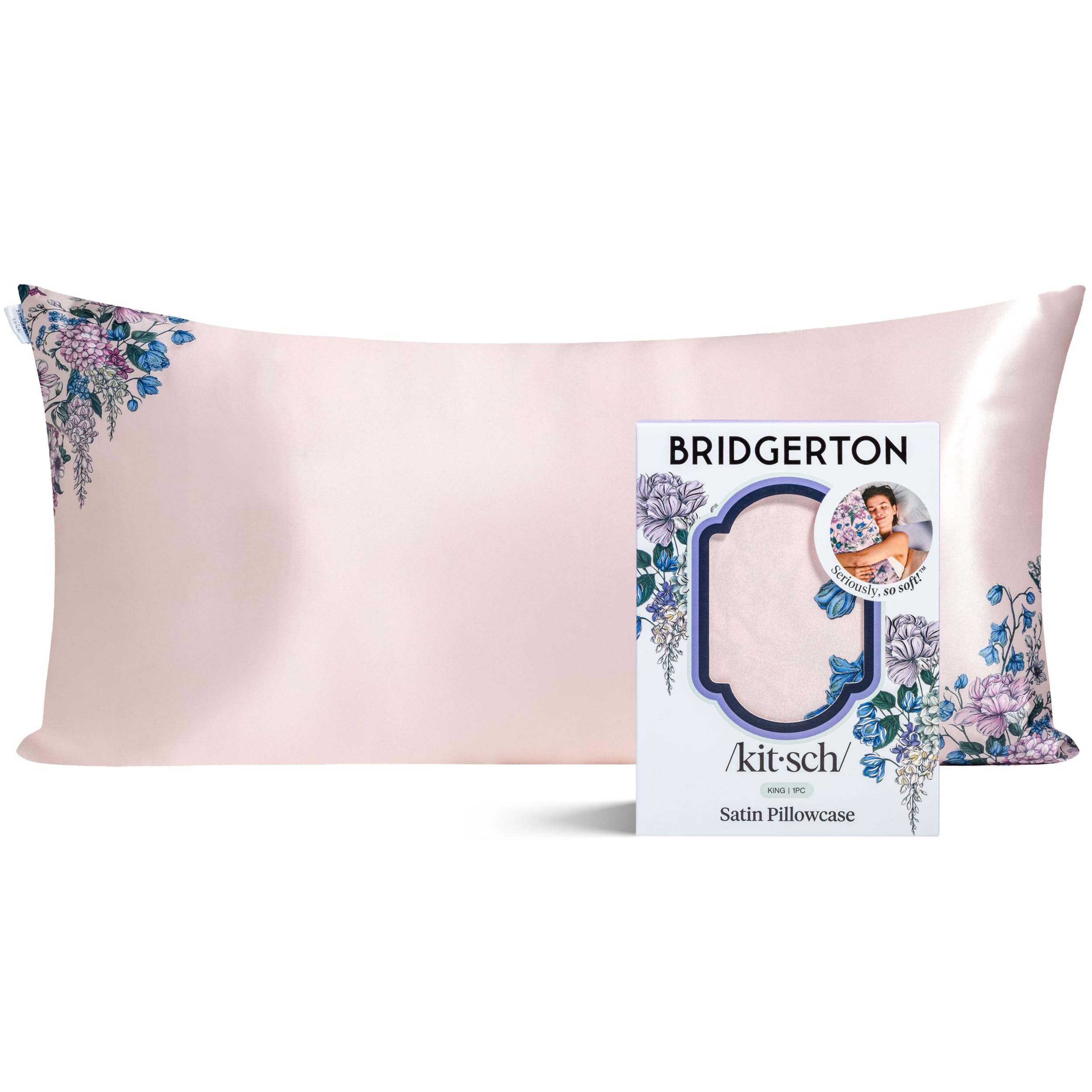 Bridgerton x Kitsch Satin Pillowcase with Zipper for Hair & Skin - Softer Than Silk Pillow Cases, Smooth Cooling Pillow Cover, Wrinkle-Free, Machine Washable, King Size (19x36) - Wisteria โ image 1