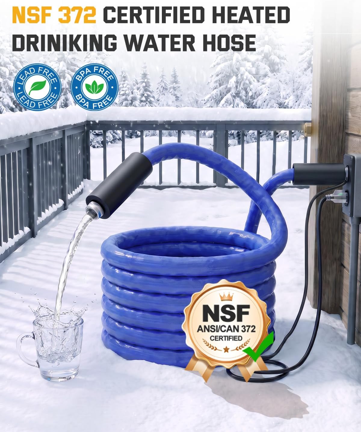 Heated Water Hose for RV, 28FT, -40℉ Freeze Protection
