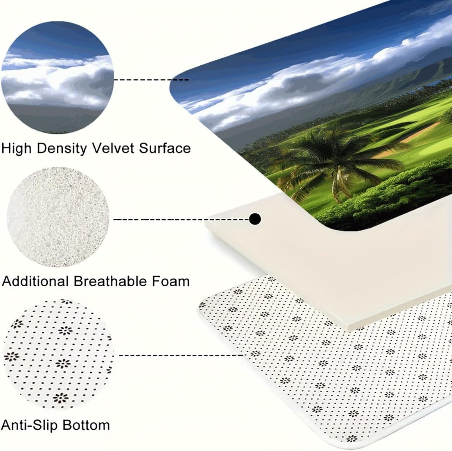 Scenic Hawaii Golf Tropical Kitchen Mat Washable Non Slip Rugs Soft Kitchen Mats for Floor Set of 2 PCS Cushioned Absorbent Runner Standing Rugs for Home Sink Laundry Office
