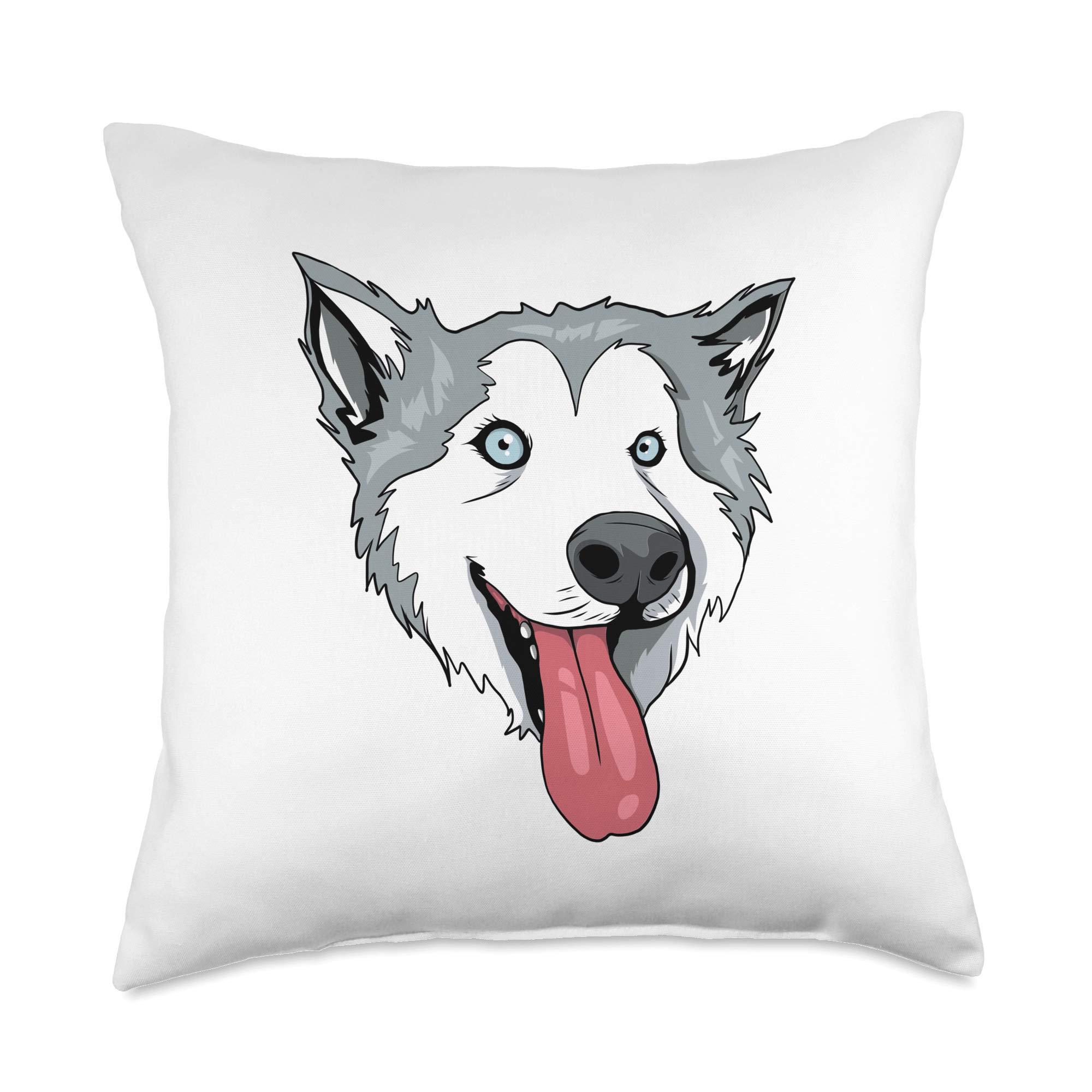 Amazon.com: Funny husky design by xim. Cute Husky with Tongue Hanging Out.  Sled Dog Throw Pillow, 18x18, Multicolor : Home & Kitchen
