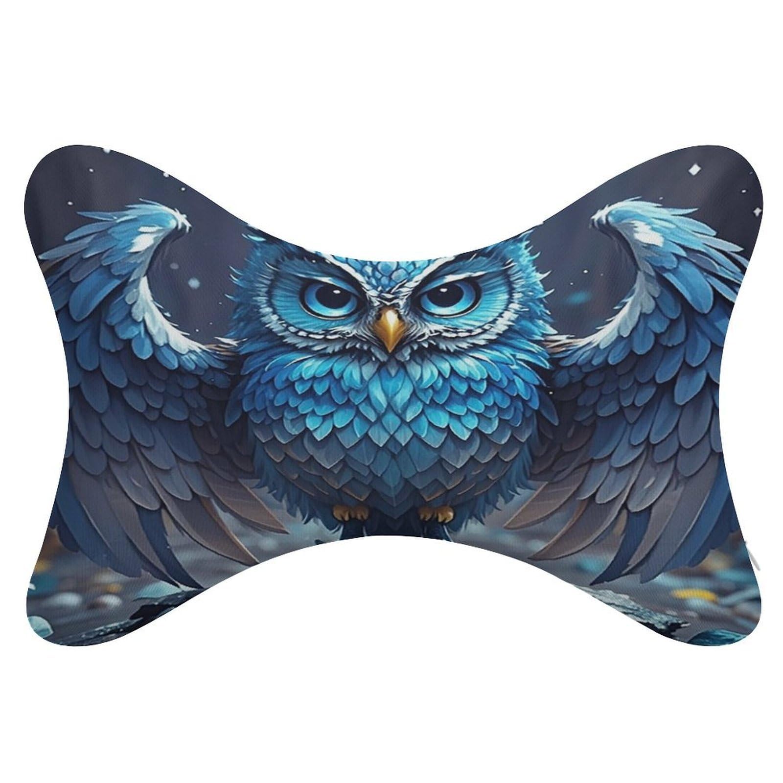 FekiLoot Blue Owl Car Headrest Set of 2,Softness Memory Foam Car Neck Pillow with Breathable Removable Cover Car Neck Support Pillow Ergonomic for Driving, Office