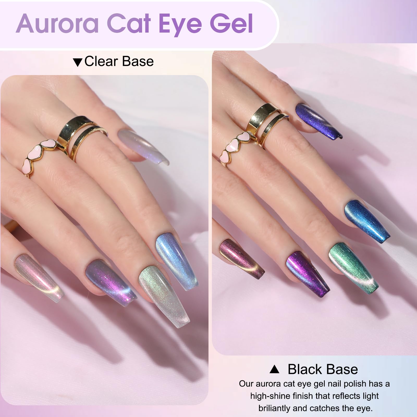 ROSALIND Zestaw lakierów do paznokci Aurora Cat Eye, 6 kolorów Fioletowy Niebieski Brązowy Zestaw żeli do paznokci Cat Eye z Manget, Soak off UV/LED długotrwały lakier żelowy Manicure dla kobiet