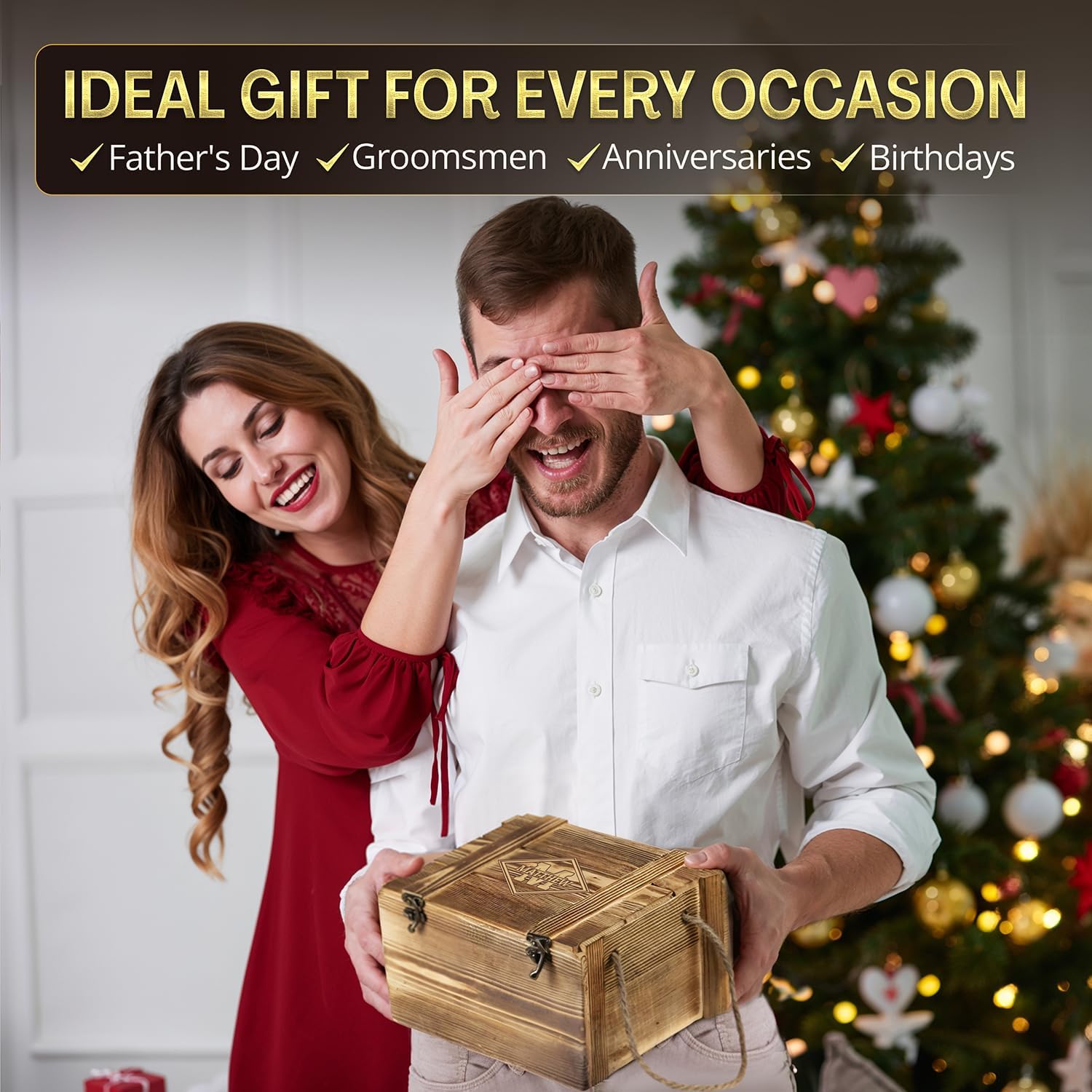 Custom Simplistic Modern Monogram Name 6 Options Whiskey Glass Gift Set 2 Glasses, 6 Granite Chilling Stones, Tongs & 2 Slate Coasters in Rustic Wood Crate – Scotch, Bourbon Lovers Gift