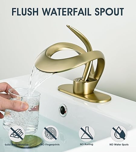 Miniatura 3 de AUU - Elegante grifo de lavabo de baño de un solo agujero, grifo de lavabo de latón sólido, grifo de lavabo de una sola manija con línea de