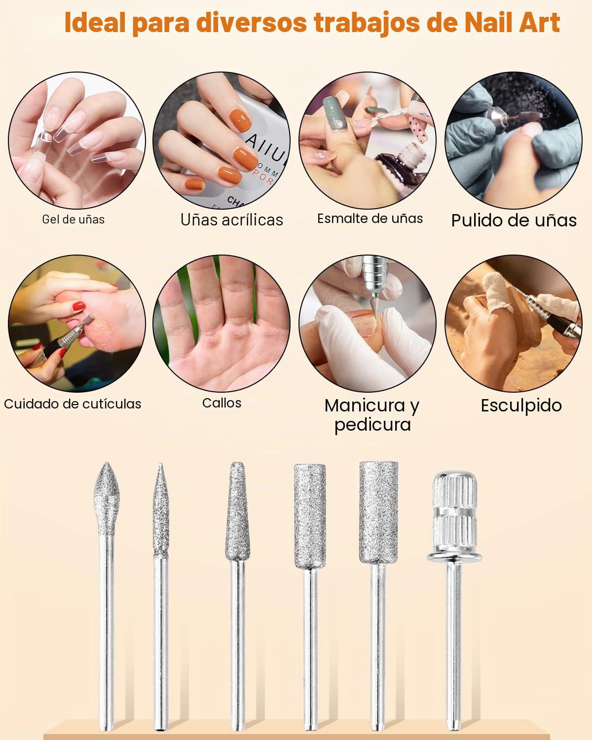 Fresa de uñas 35000 rpm, lima de uñas eléctrica para uñas de gel | manicura, pedicura, juego profesional con disco LED pedal y 6 puntas para el cuidado de uñas, salón de uñas y manicura DIY