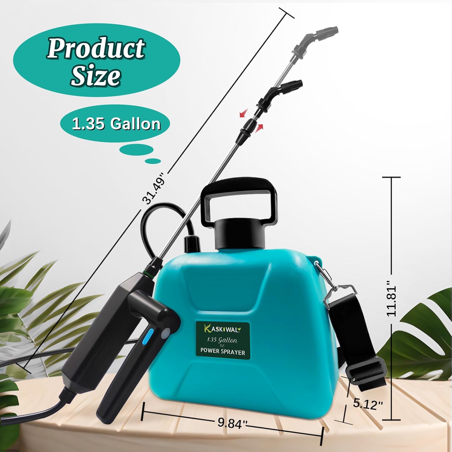 Battery Powered Garden Sprayer with 3 Nozzles, 1.35 Gallon Electric Pump Sprayer with Telescopic Wand and USB Rechargeable Handle, Portable Lawn Sprayer with Shoulder Strap for Gardening