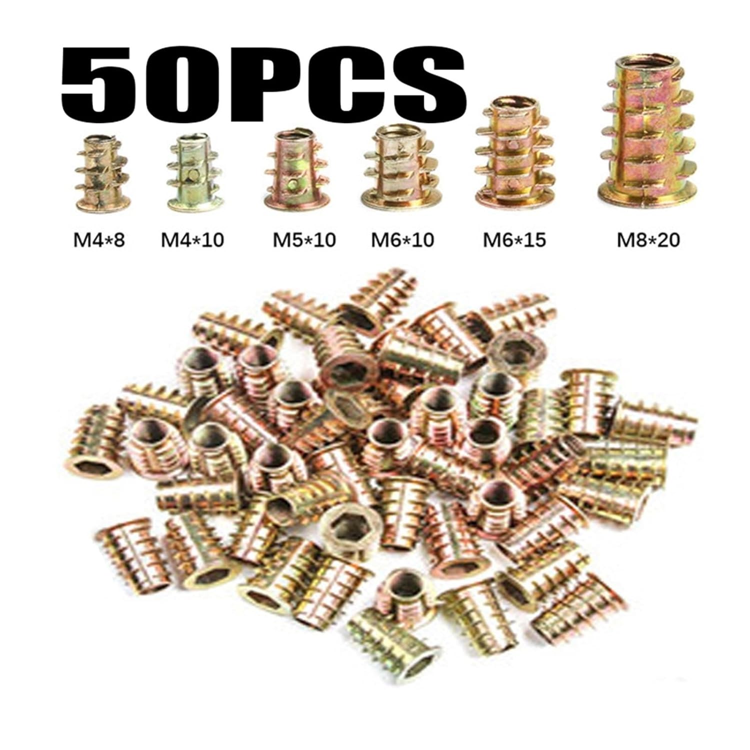 50Pcs Insert Nut M4 M5 M6 M8 Flanged Hex Drive Head Furniture Nuts Kit Bolts and Nuts(M6 x 15)