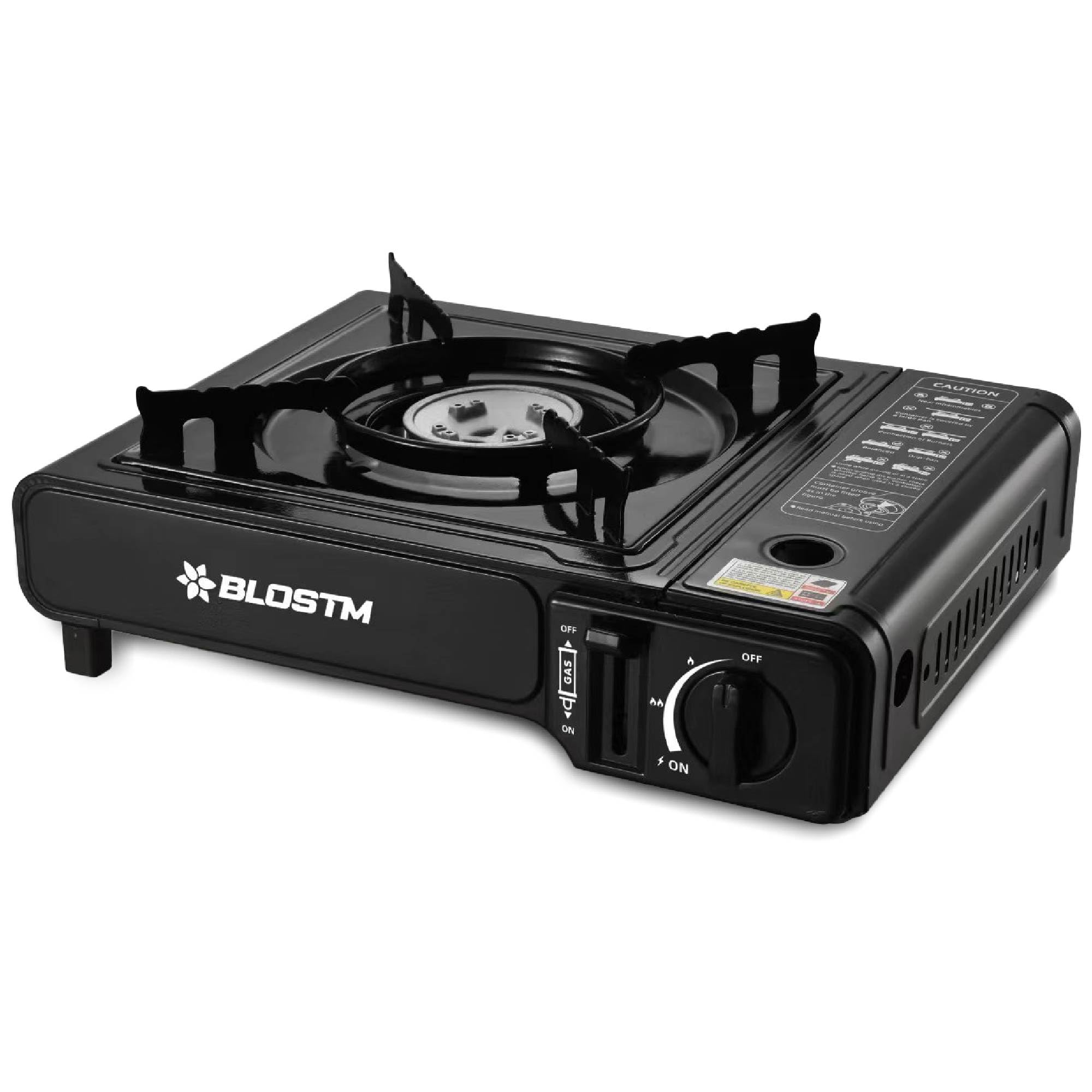 BLOSTM Réchaud à gaz portable de camping – Réchaud de camping à brûleur unique avec système d'allumage automatique, contrôle de la température, utilisation avec butane ou GPL, petite plaque de cuisson