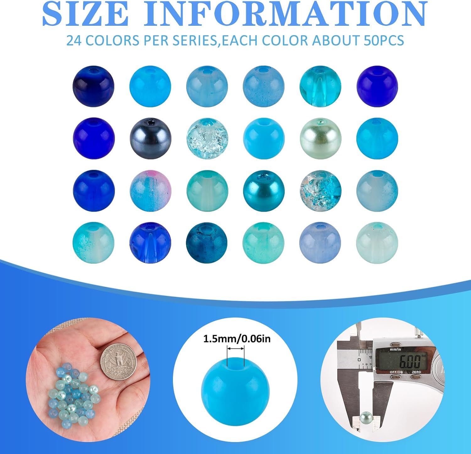 XSEINO About 1200PCS 6mm Glass Beads Bracelet Making Kit,24 Assorted Dreamy Blue Ocean Series Colorful Crystal Beads for Bracelet and Jewelry Making and DIY Crafts,Friendship Bracelets - Image 2