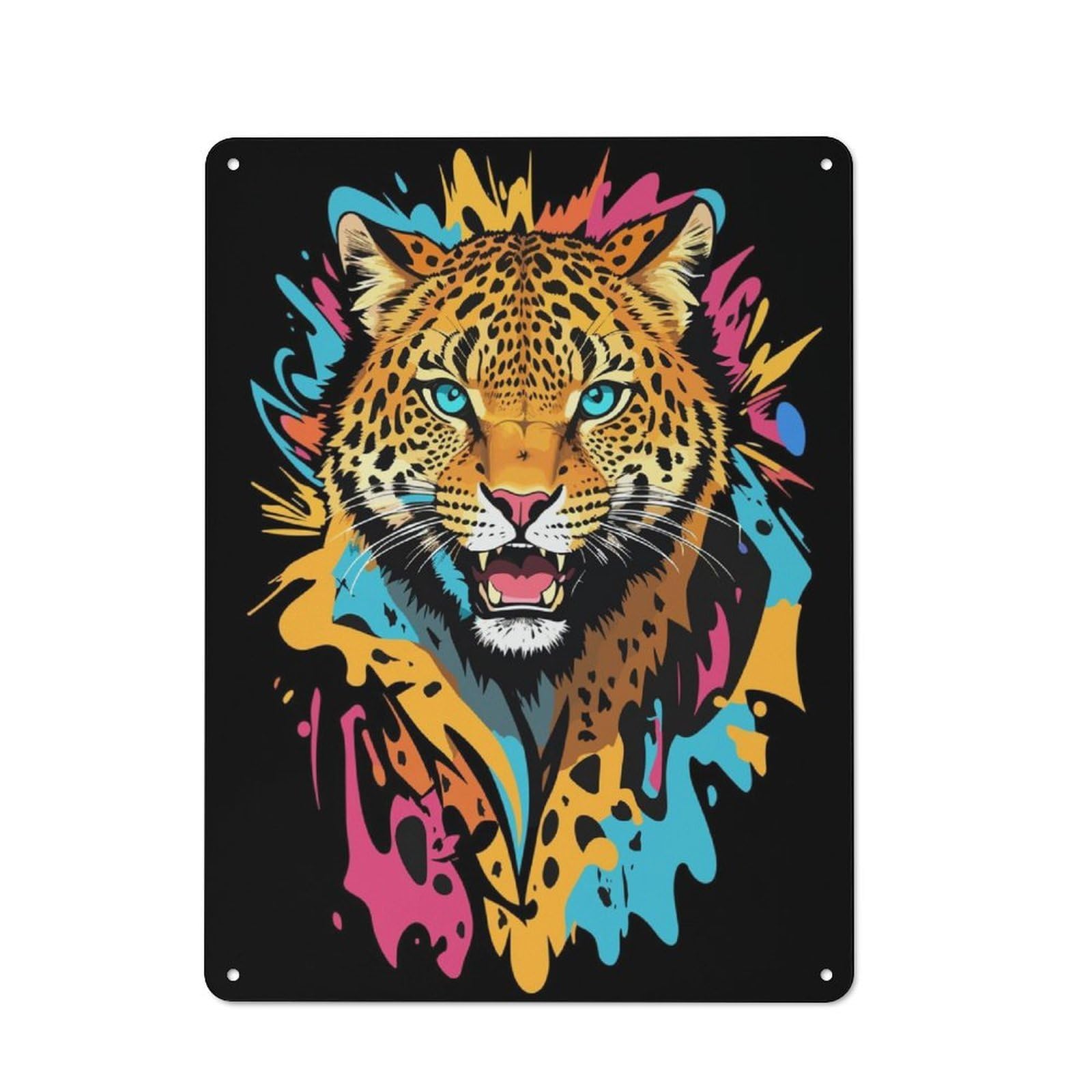 Junmoney Leopard Head Graffiti Metal Plaque 40X30cm With For Pub Or Café, Rustic Decor, For Pub Decor Enthusiasts