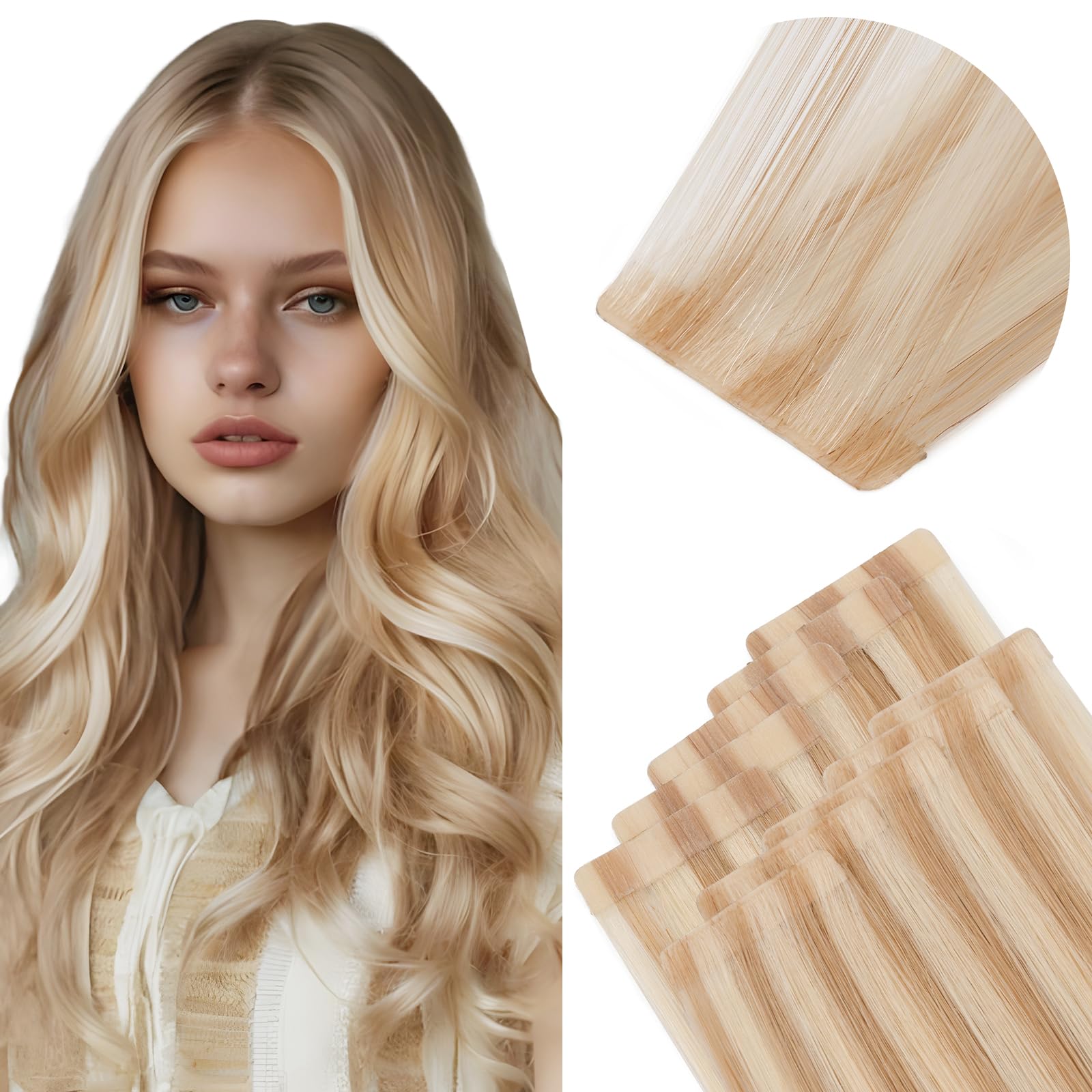 Elailite Tape In Hair Extensions Real Human Hair 10 Pcs 25g – Seamless Skin Weft Remy Natural Hair Extension Straight – #613 Bleach Blonde – 24 Inch (Pack Of 10 - View #9