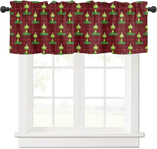 Cenefa de ventana de Navidad de monstruo verde de estilo retro para cocina, sala de estar, cortina de ventana de bebé para dormitorio, cenefa de