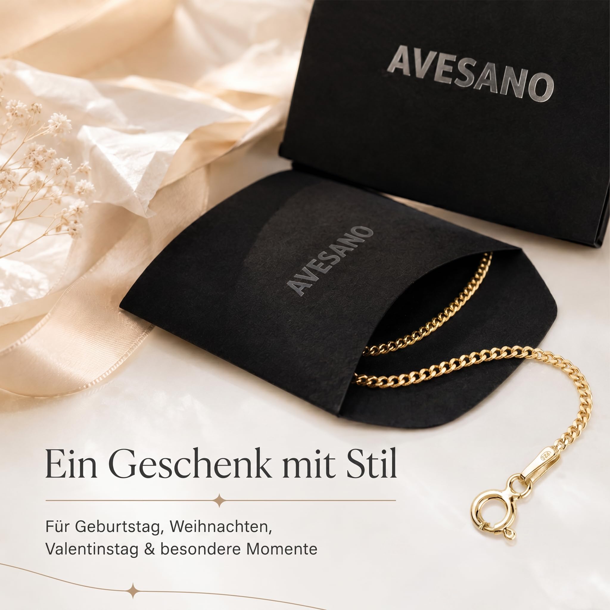 Panzerkette vergoldet 925 Silber Damen 1,4 mm Halskette 101041-5 | goldene Silberkette Gold Kette Goldkettchen in den Längen 40 42 45 50 60 70 cm verfügbar