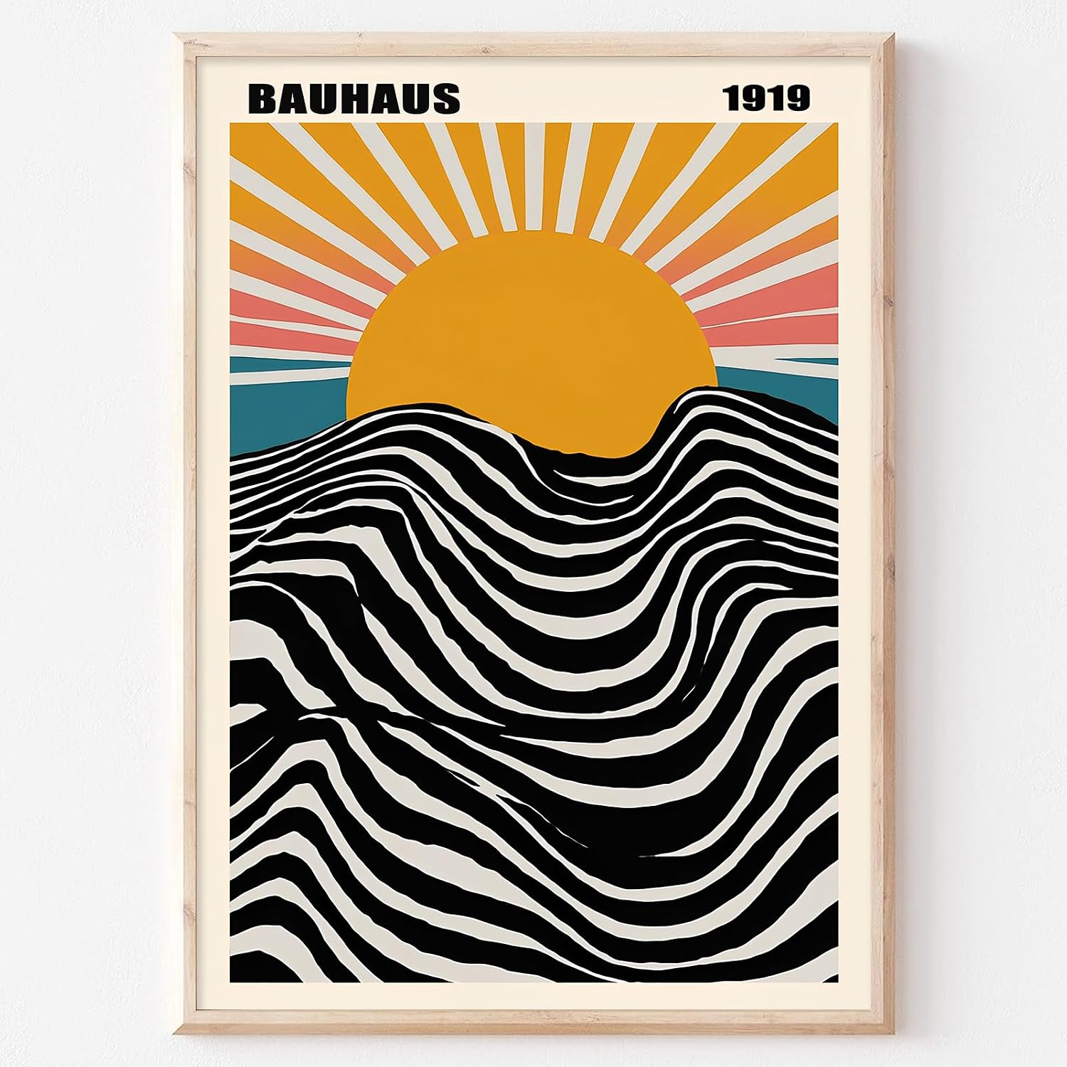 Bauhaus Canvas Wall Art Abstract Boho Sun Picture Pink Orange Blue Geometric Poster Mid Century Modern Wall Art Minimalist Geometric Abstract Prints Modern Bauhaus Exhibition Posters 16x24in No Frame