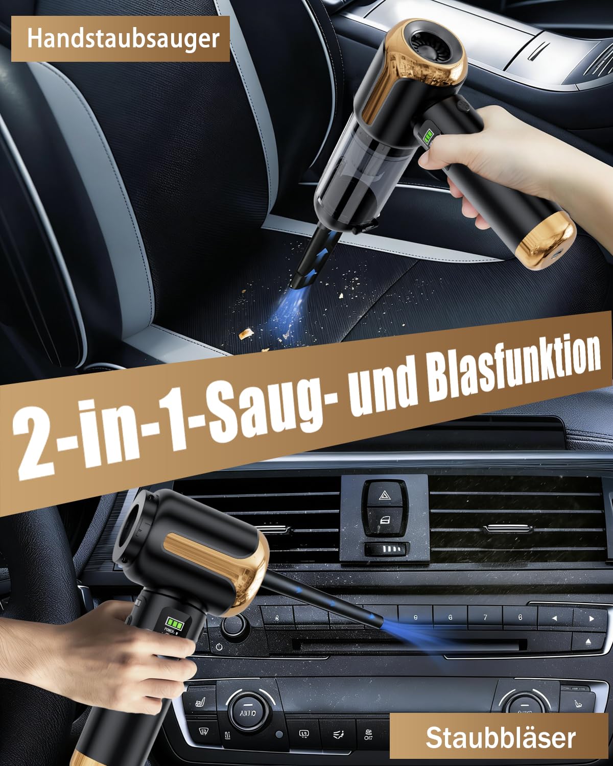 Akku Handstaubsauger Kabellos Mini 27000Pa Für Auto | Autostaubsauger, 220000 U/min, Aufladbar Tragbar, Elektrische Staubgebläse, Für Auto, Küche, PC, Sofa, Büro