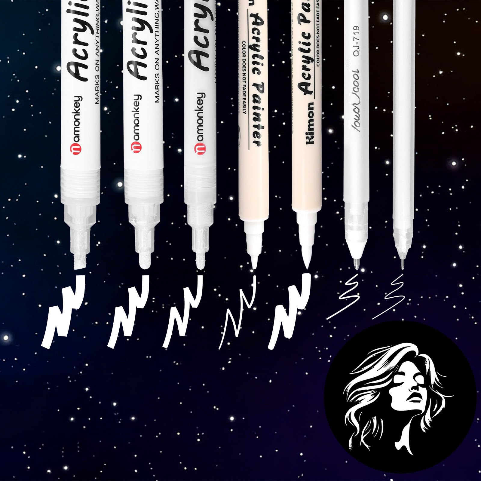GADITIEK Juego de 6 bolígrafos de gel blancos, 0,6/0,8/1,0/1,2/2,0/4,0 mm, punta fina a gruesa, bolígrafos blancos para arte, dibujo, resaltado, papel negro, álbumes de recortes, tarjetas, delineado