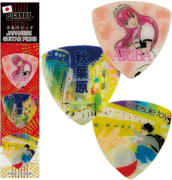 Amazon _ PICKBOY ナカノ おみやげギターピック3枚セット【伝統芸能・おもてなし・おみやげ・富士山三景・たてもの・ウエルカムどうぶ つ・東京・大阪・猪鹿蝶・箱根・秋葉原DAY・秋葉原NIGHT・金沢】 素材：ポリアセタール 形状：トライアングル&ティアドロップ 3枚入り ※ギフトパッケージ入り (秋葉原NIGHT) _ ピック _ 楽器・音響機器