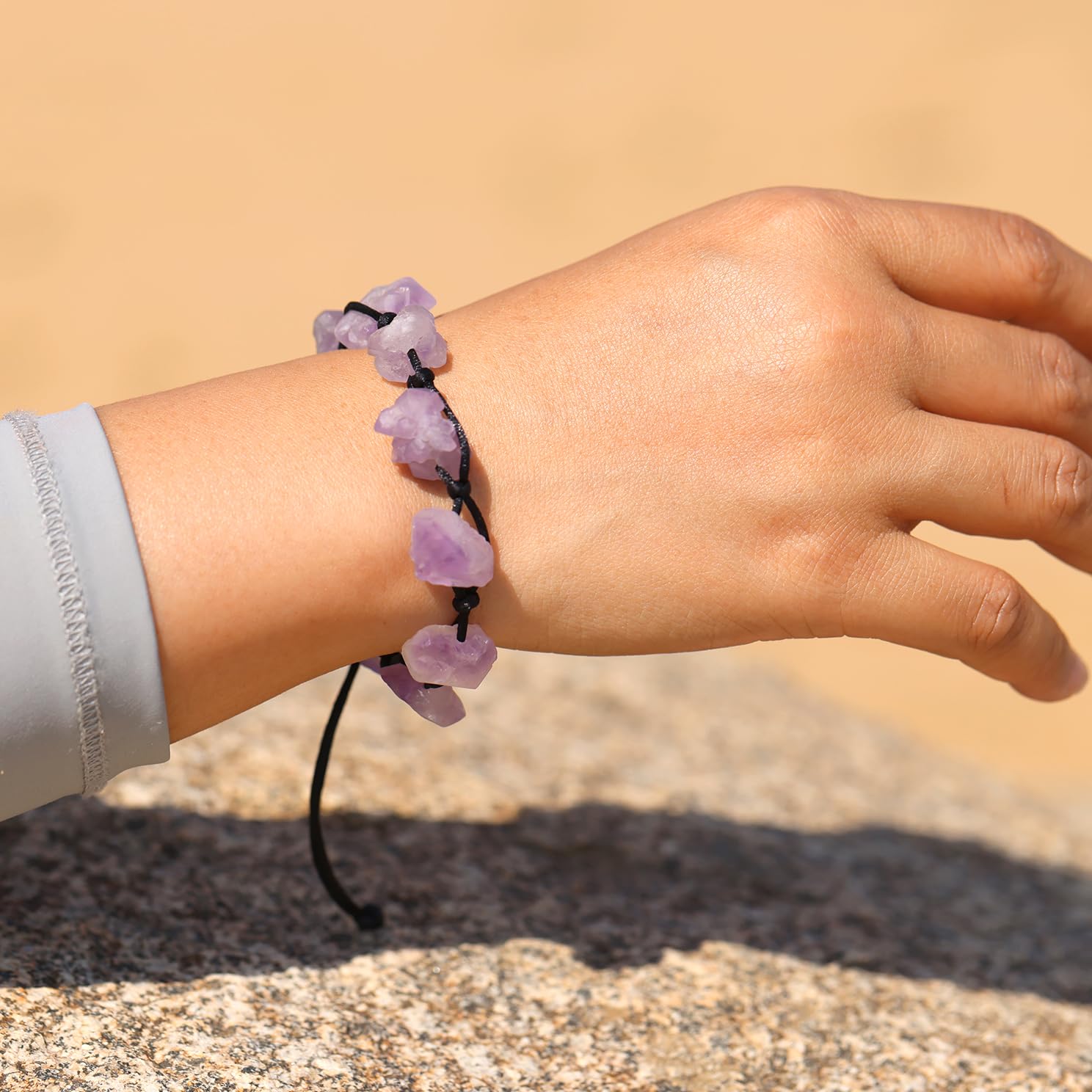 Wizock Raw Drusy Quartz Amethyst Friendships Bracelets Chakra Reiki Genuine Irregular Crystals and Stones Braided Adjustable Handmade Bracelet for women - Image 2