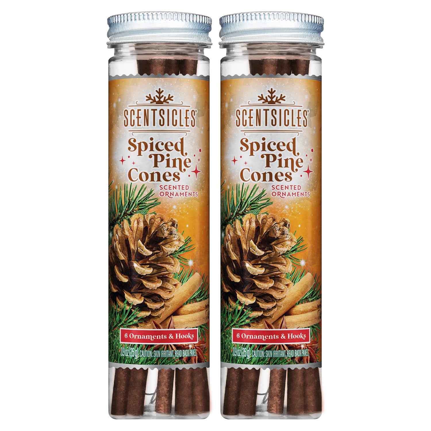 Scentsicles Spiced Pine Cone Scented Christmas Ornament with Hooks - 2 Bottles (12 Total)