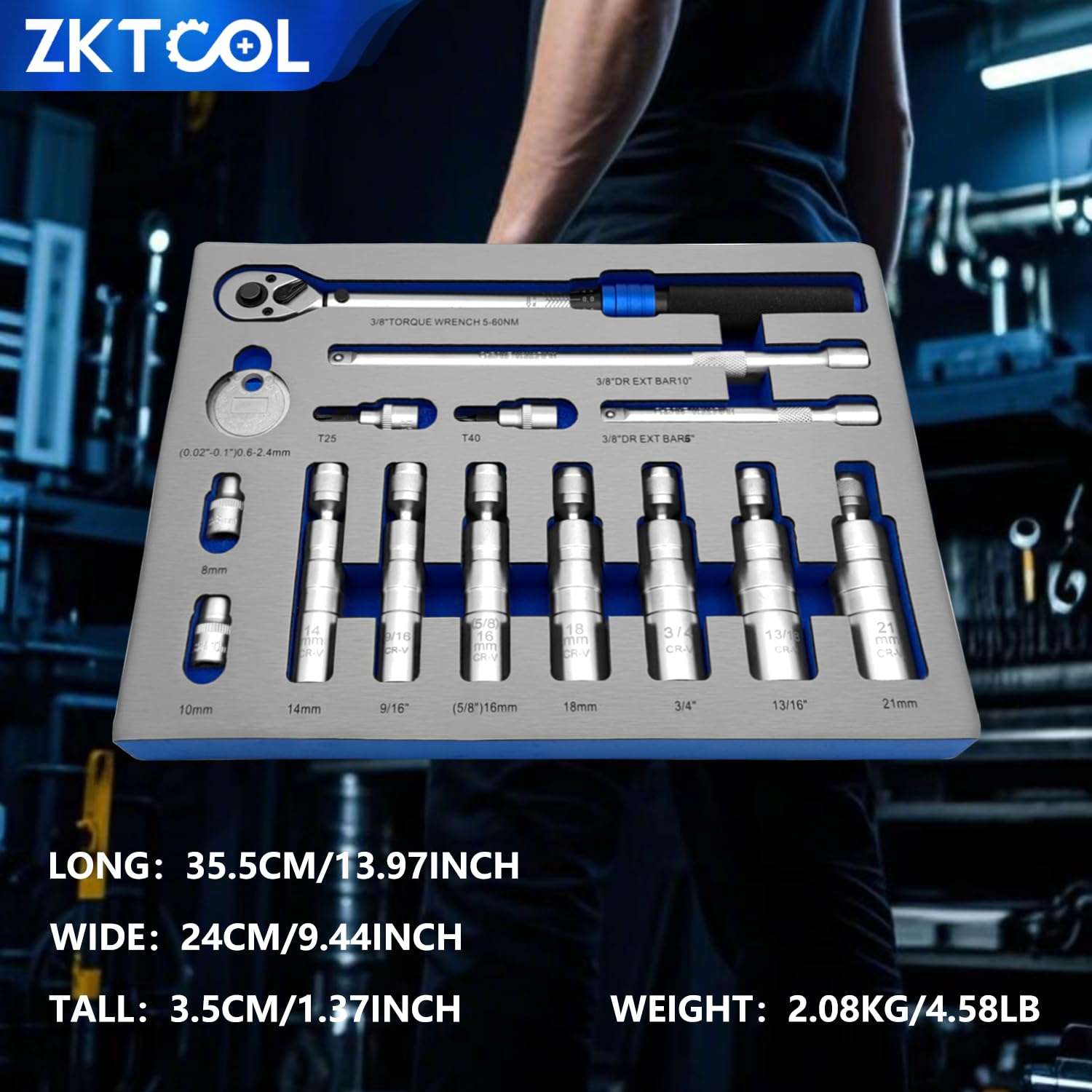 ZKTOOL 15 szt., uniwersalny magnetyczny klucz do świec zapłonowych, 14 mm, 16 mm, 18 mm, 21 mm, 9/40.6 cm, 5/20.3 cm, 3/10.2 cm i 13/40.6 cm narzędzia do usuwania świec zapłonowych, zawiera klucz