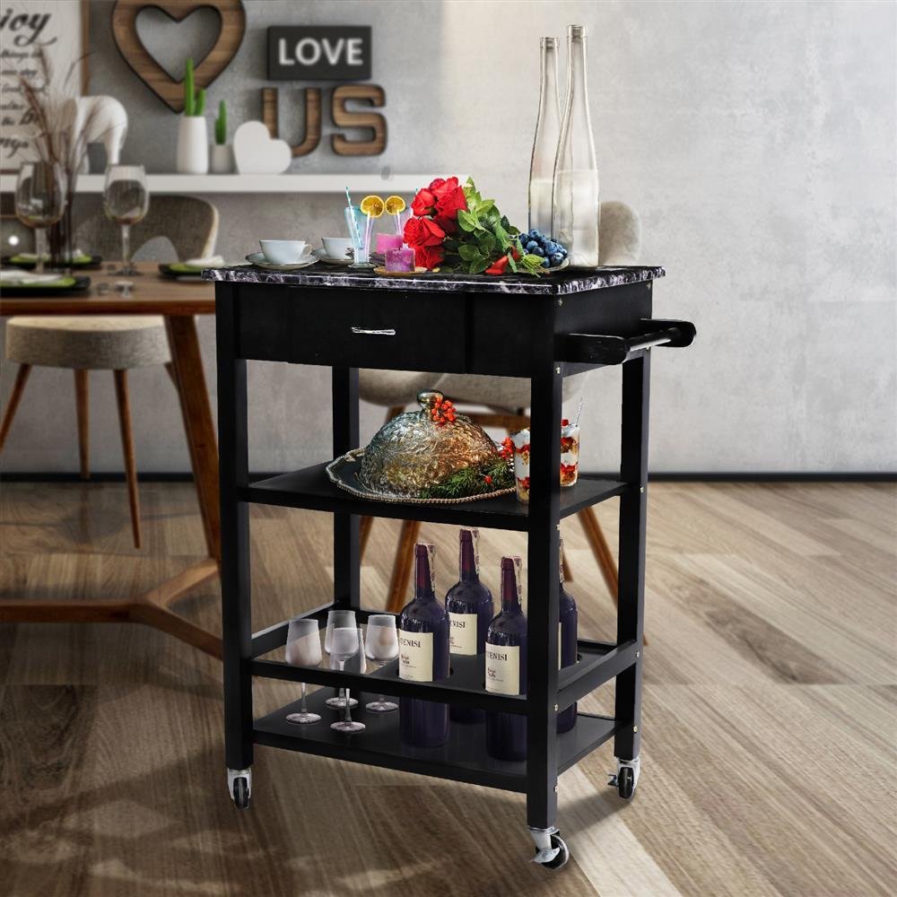 Buy go2buy 3Tier Wooden Faux Marble Kitchen Buffet Serving Cart Bar Wine Bottle Storage w