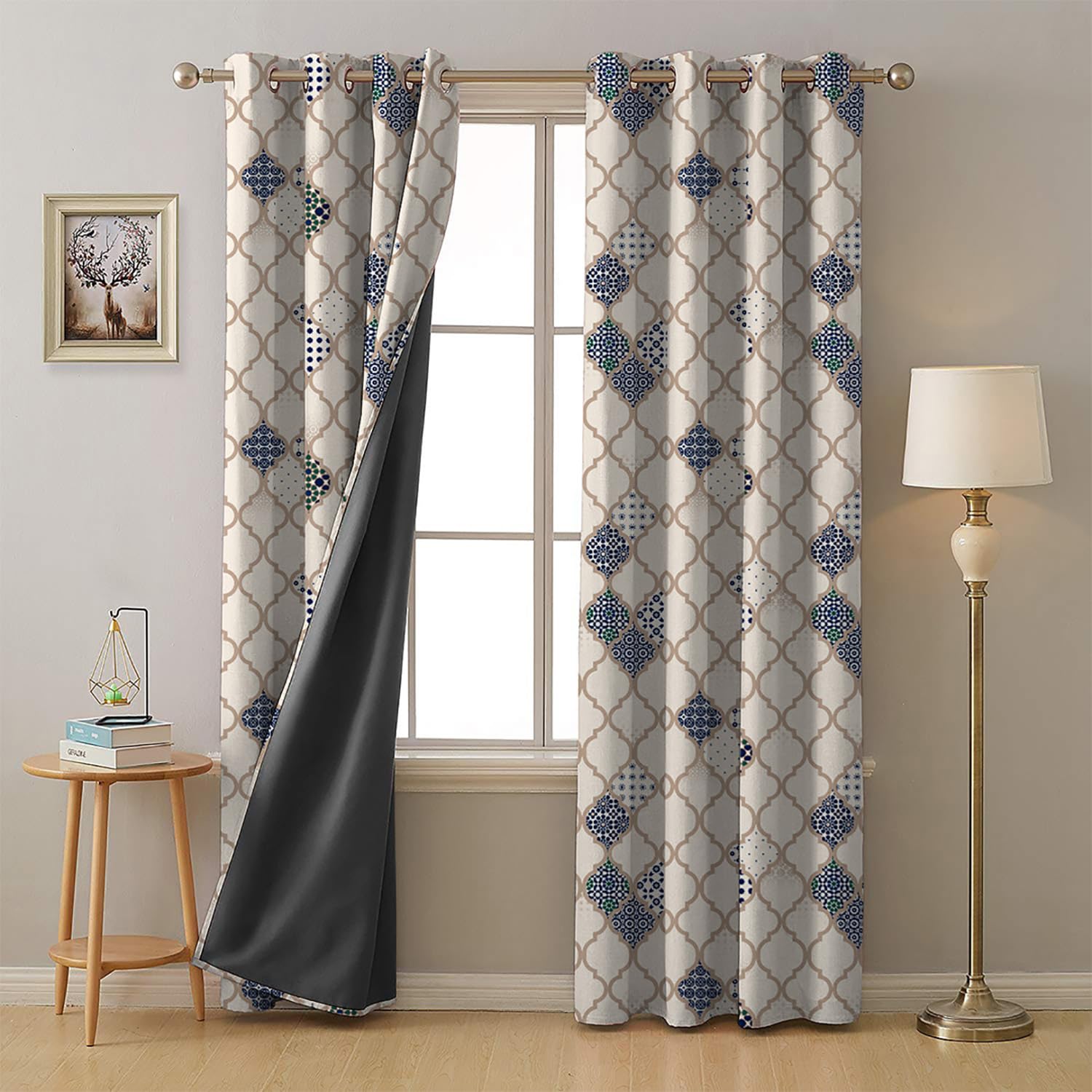 SPACES DRAPE STORY Premium Polyester Blackout Curtains - 95-98% Light Blocking - Digital Printed Indie - Heavy Fabric, Set of 2-8ft Long Door Curtains, Midnight Blue