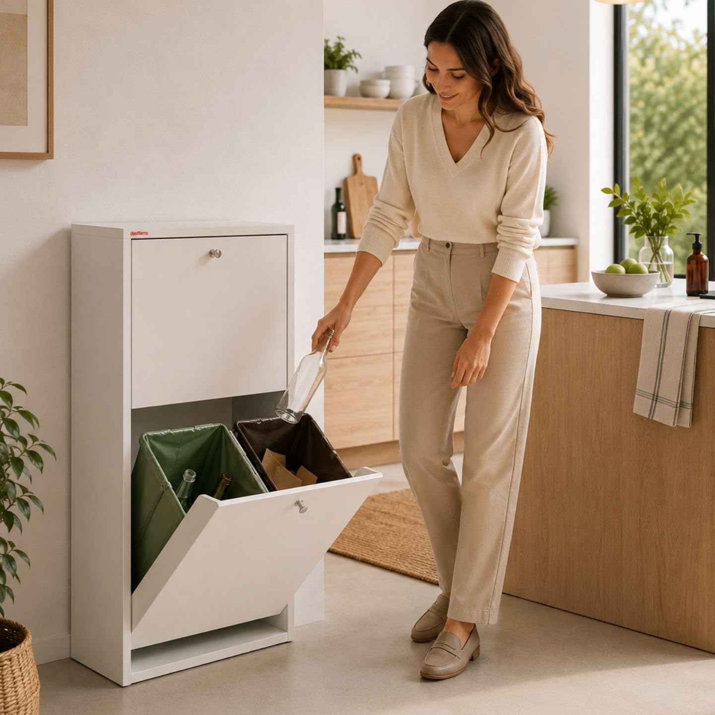 DON HIERRO EMI Cubo de Reciclaje 4 Compartimentos 80 L – Mueble Metálico Blanco de Diseño Moderno y Funcional – Hecho en España – Entrega Montado