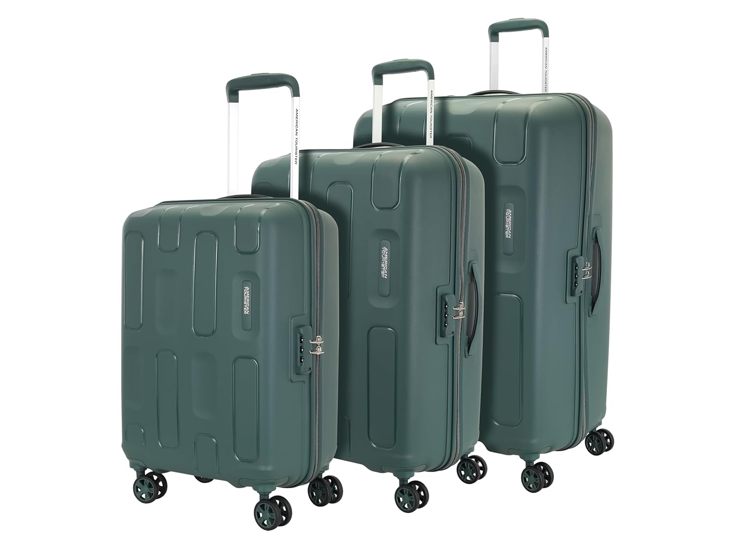 American Tourister 3pcs PP Ivy 2.0-8 Wheels, Set (Small + Medium + Large) Hard Suitcase for Travel/Trolley Bag with Combination Lock and Smooth Sliding Double Wheels – Forest Green, 55cm, 68cm, 79cm American Tourister 3pcs PP Ivy 2.0-8 Wheels, Set (Small + Medium + Large) Hard Suitcase for Travel/Trolley Bag with Combination Lock and Smooth Sliding Double Wheels – Forest Green, 55cm, 68cm, 79cm