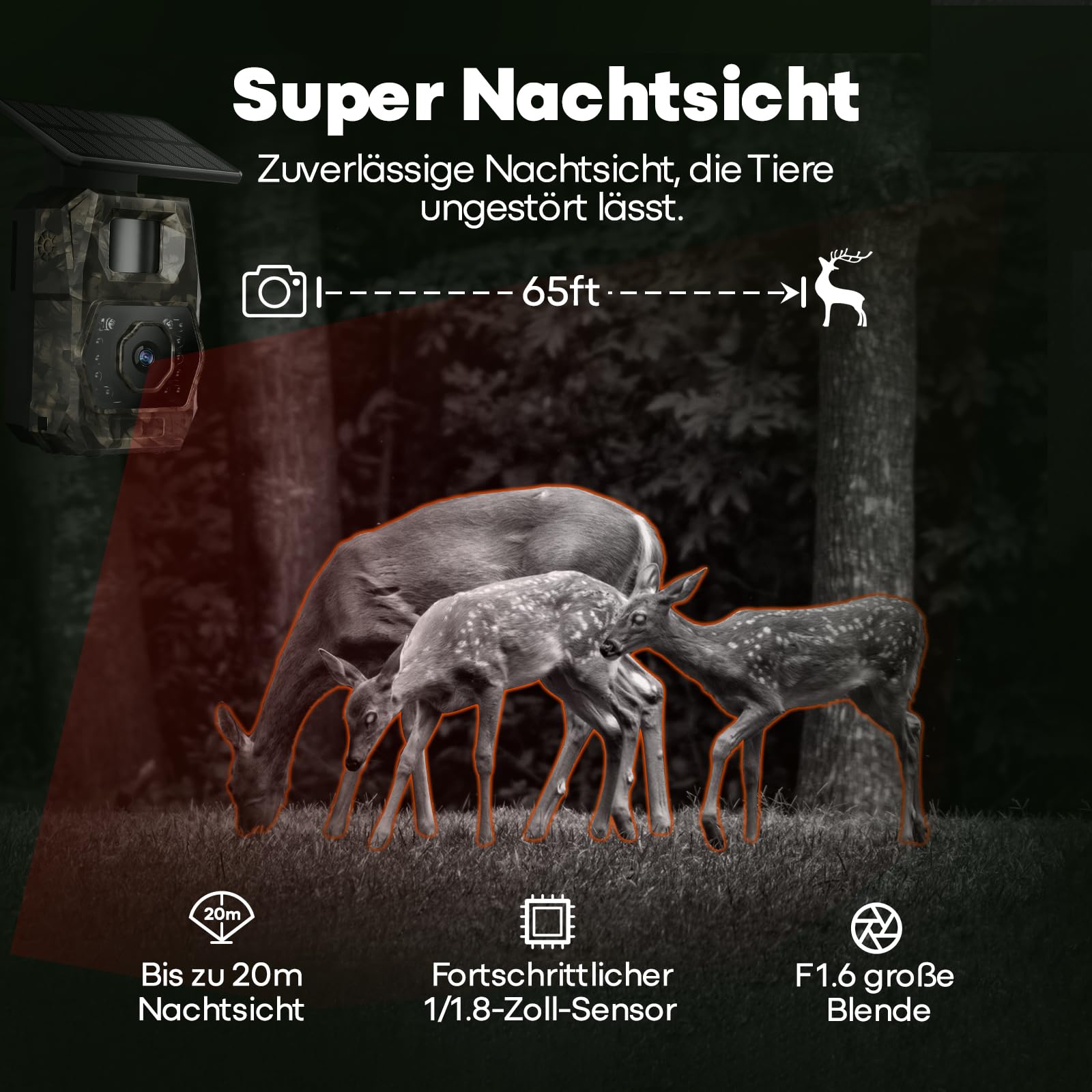 MAXDONE Wildkamera 4K 64MP WLAN Solar mit 6000mAh Akku & Bewegungsmelder Nachtsicht, IP66 Wasserdicht