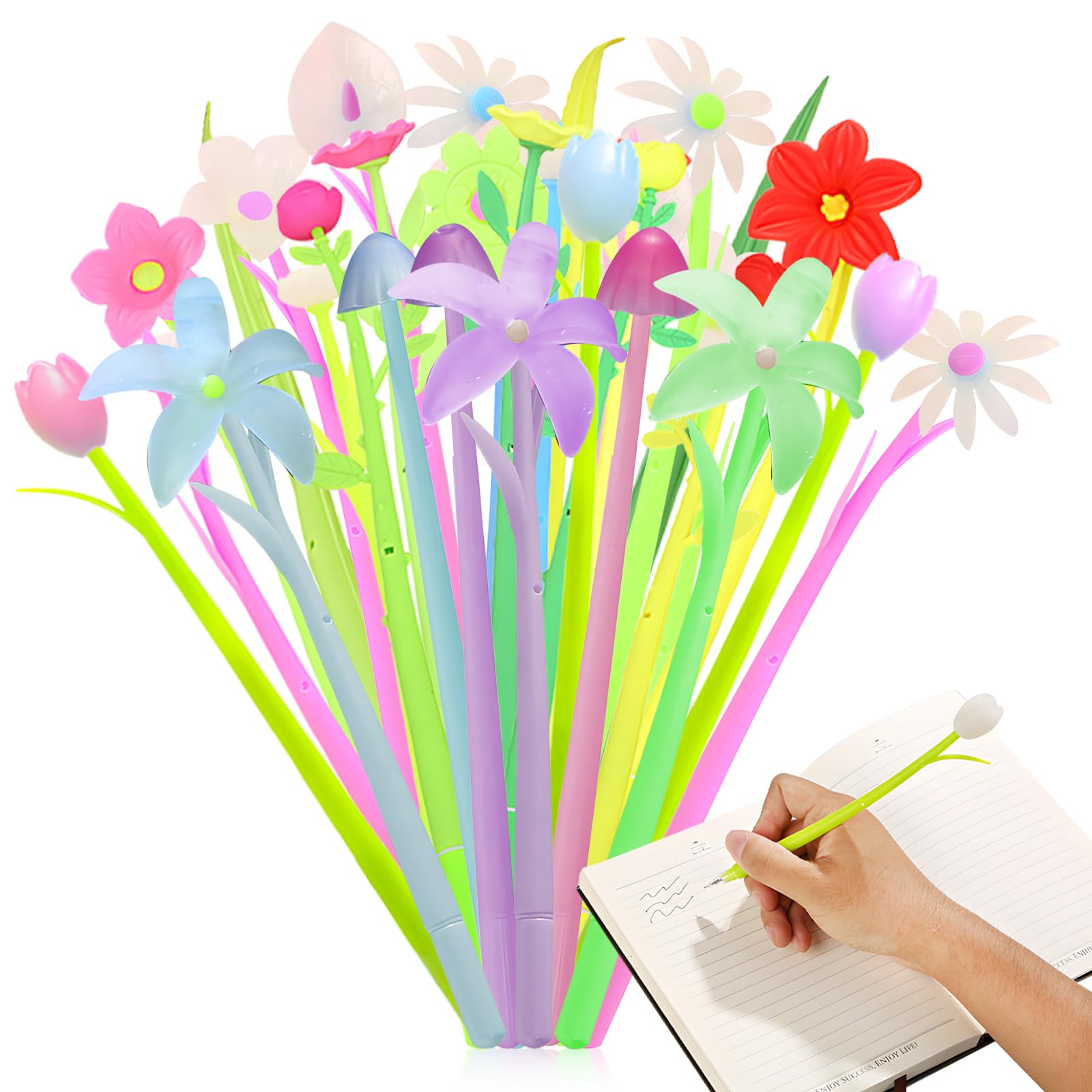 CNYMANY 33 pcs Flower Pens, Color Changing Flower Fun Ballpoint Pen 0.38mm 0.5mm Creative Plant Pens Bulk for School Home Office Teachers Gifts