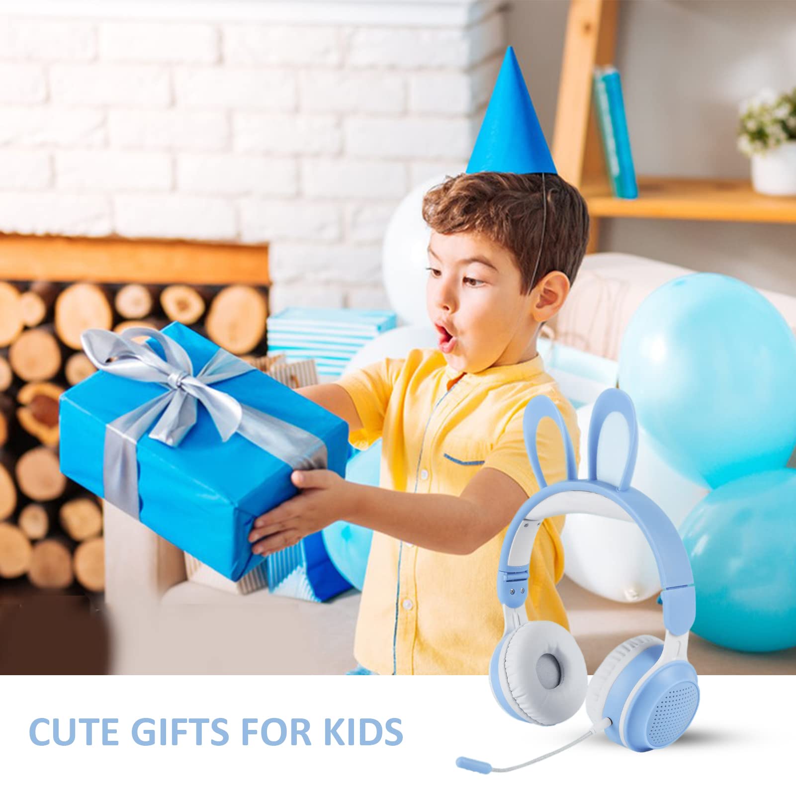Auriculares para Niños, Auriculares Bluetooth 5.0 con Oreja de Conejo, Auriculares Inalámbricos Plegables con Luz LED sobre la Oreja, Soporte TF/AUX, Regalos para Niños, Niños Pequeños,(Azul)