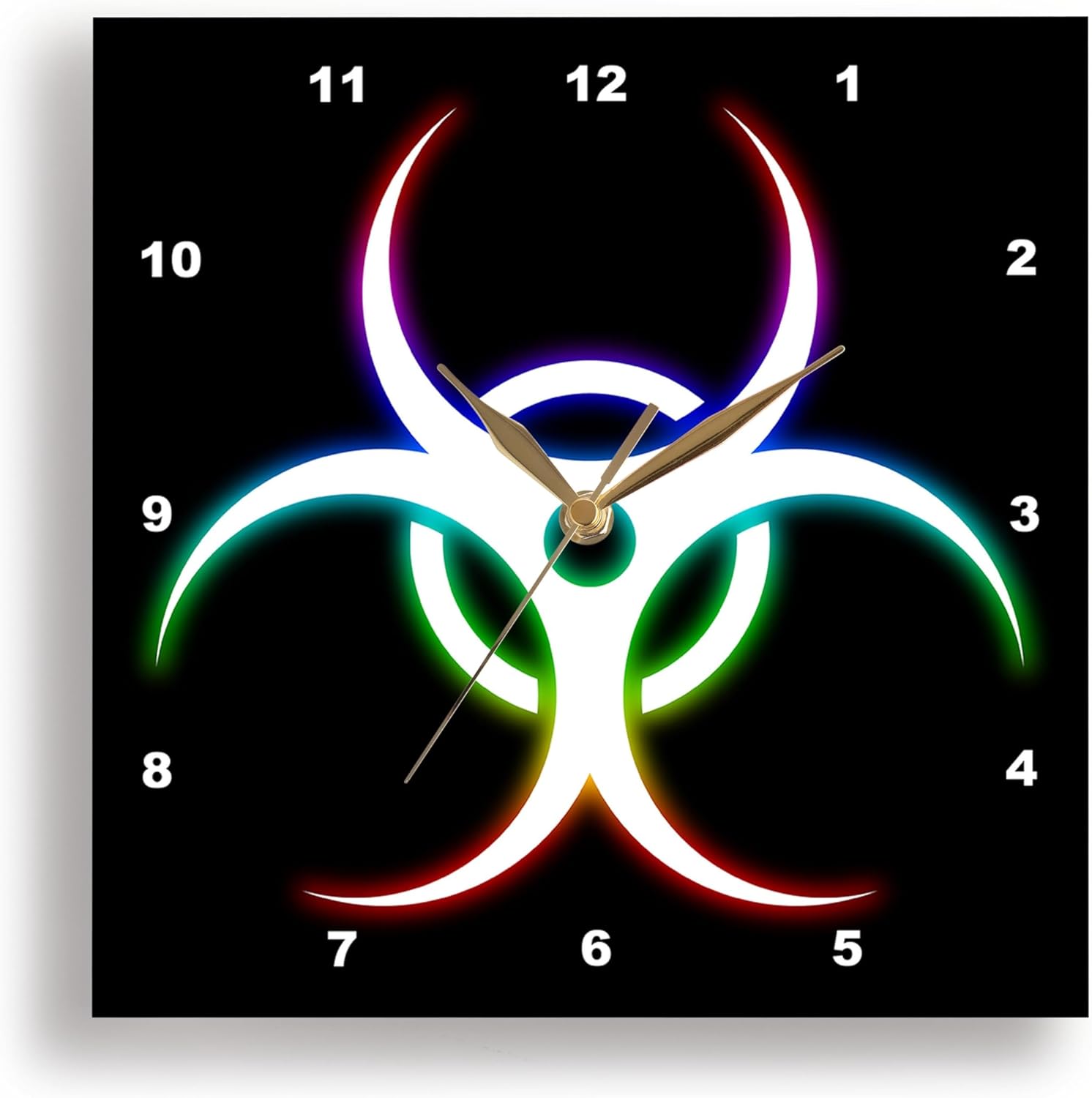 3dRose Wall Clock Silent - 15 inch - Biohazard Symbol Glowing on Black Background - Digital Design Symbols
