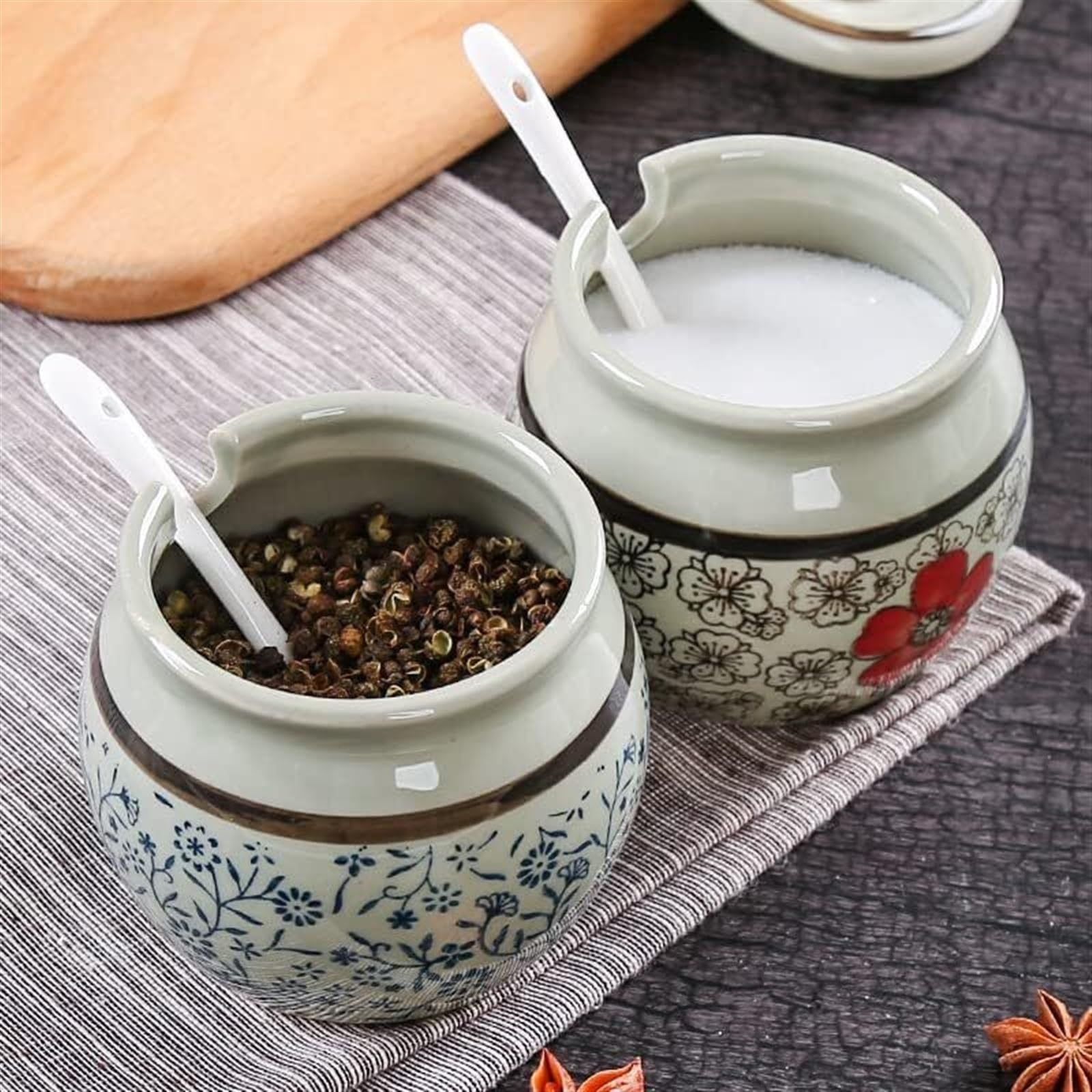 Oriental Riverkit Keramik Gewürzbehälter 3er Set Mit Deckel Und Löffel Zucker Und Salzdosen Set