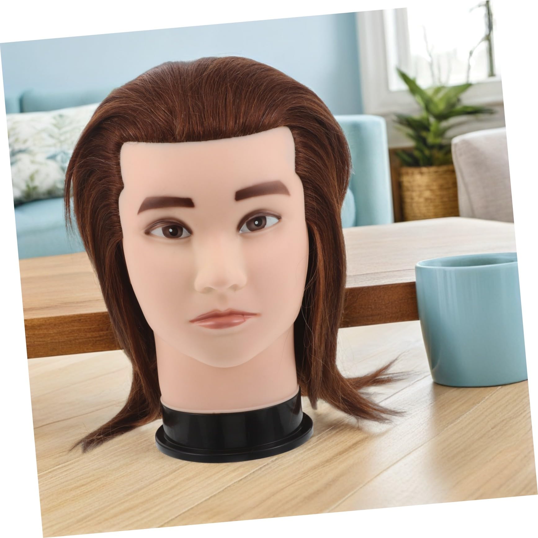 Anneome Realistischer Übungskopf für Frisuren mit Echthaar Braun aus Hochtemperaturbeständigem Fasermaterial Komfortabler Griff für Friseursalons und Persönliche Übung
