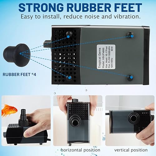 Miniatura 8 de WaterRebirth HSUP4000F - Bomba sumergible versátil - Chorros de fuente para estanques, peceras, jardines acuáticos, bomba de acuario y estanque