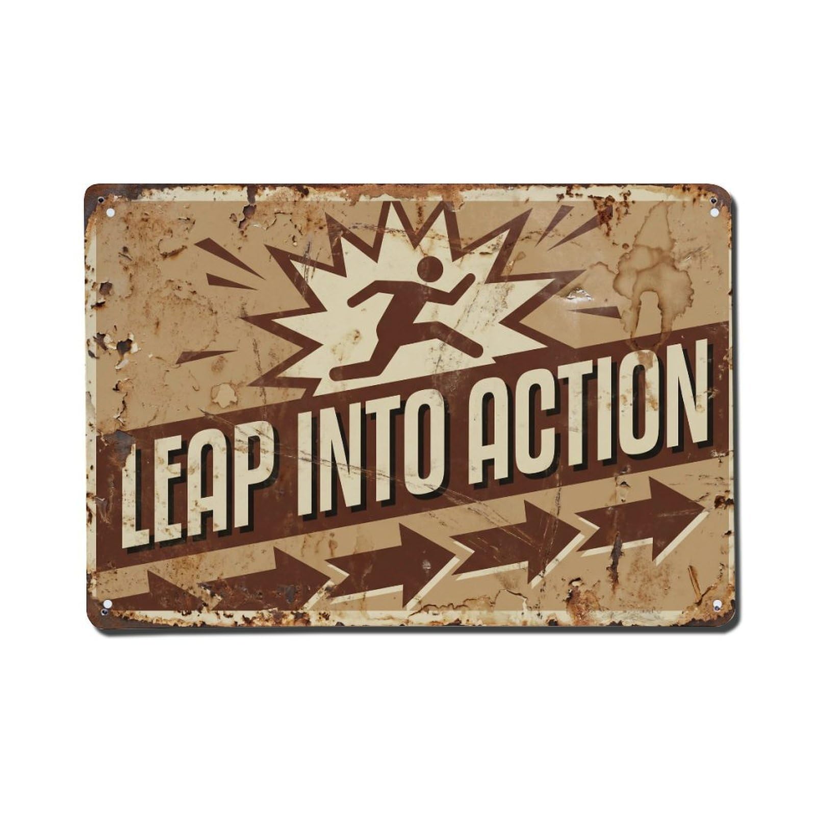Leap Into Action Energy Retro Motivational Slogans Vintage Metal Tin Sign Wall Decor for Cafe, Club, Garden Metal Poster 8x12Inch