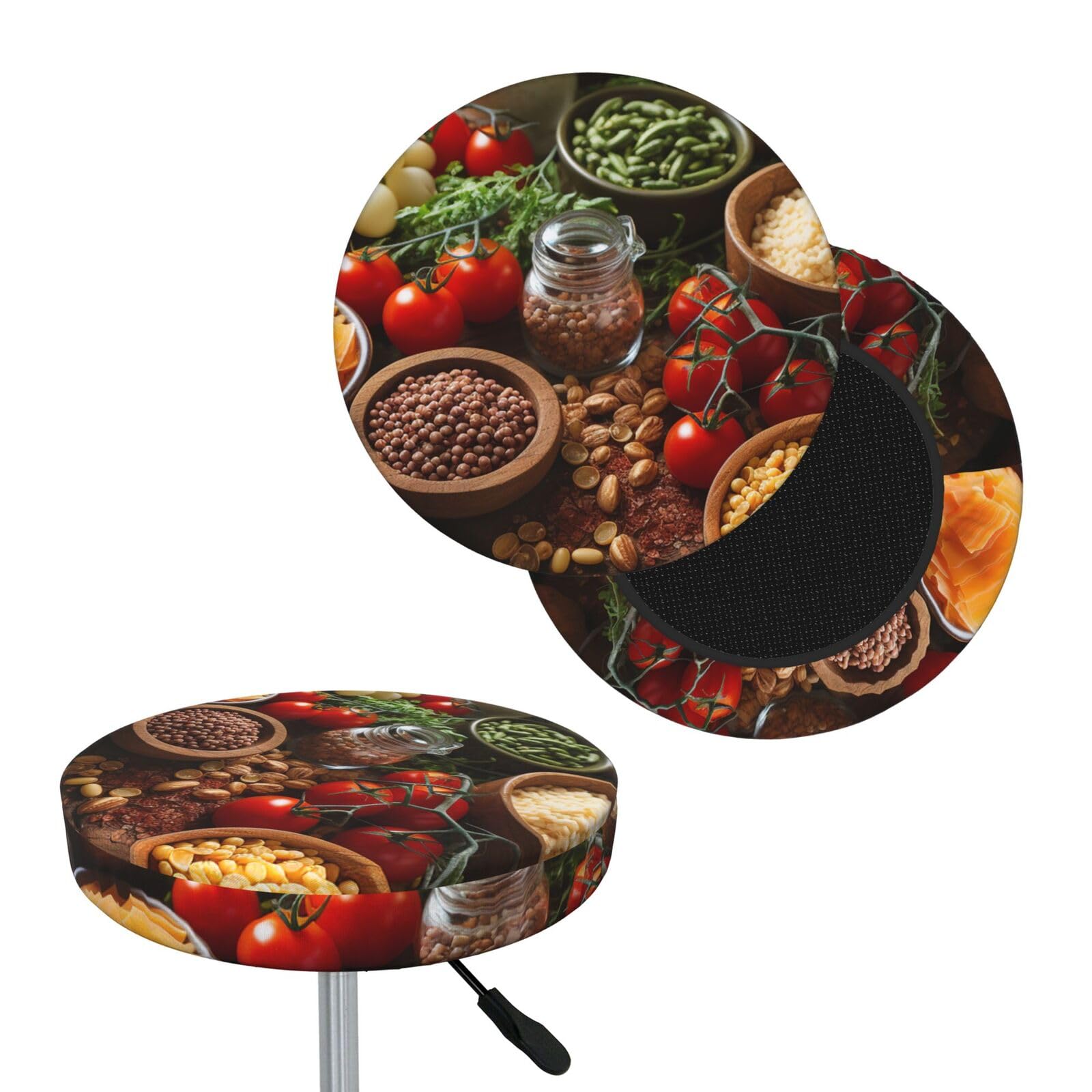 NONHAI Farmhouse Food Pictures Bar Stool Cover Round Elastic Stool Cushion Covers Dustproof Bar Chair Cover Washable Stool Cushion Slipcover Stretch Stool Seat Covers for 12-14 Inch Chair