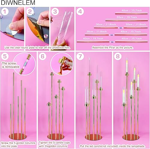 Miniatura 3 de DIWNELEM 4 centros de mesa dorados para candelabros de 5 brazos de 42 pulgadas de alto, candelabros de metal, centros de mesa de boda, candelabros