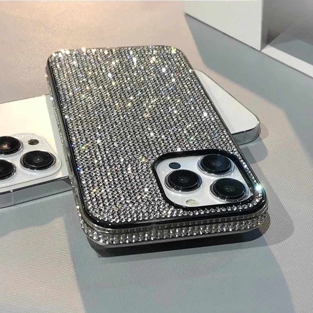 Luksusowe etui z błyszczącą ramką w kształcie diamentu do iPhone'a 17 16 11 12 13 14 15 Pro Max Xr 17 Air (do iPhone'a 16 Plus/w pełni srebrne)