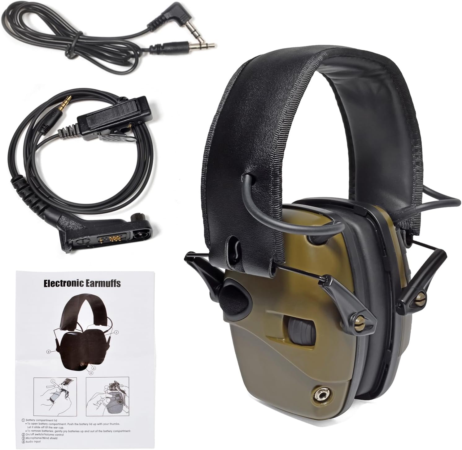 Noise Reduction Walkie Talkie Headset Hunting Shooting Hearing Protection Earmuffs,W/PTT adapter cable&Audio Input Cable,for Motorola APX 6000 APX 8000 XPR 3500e XPR 7550e