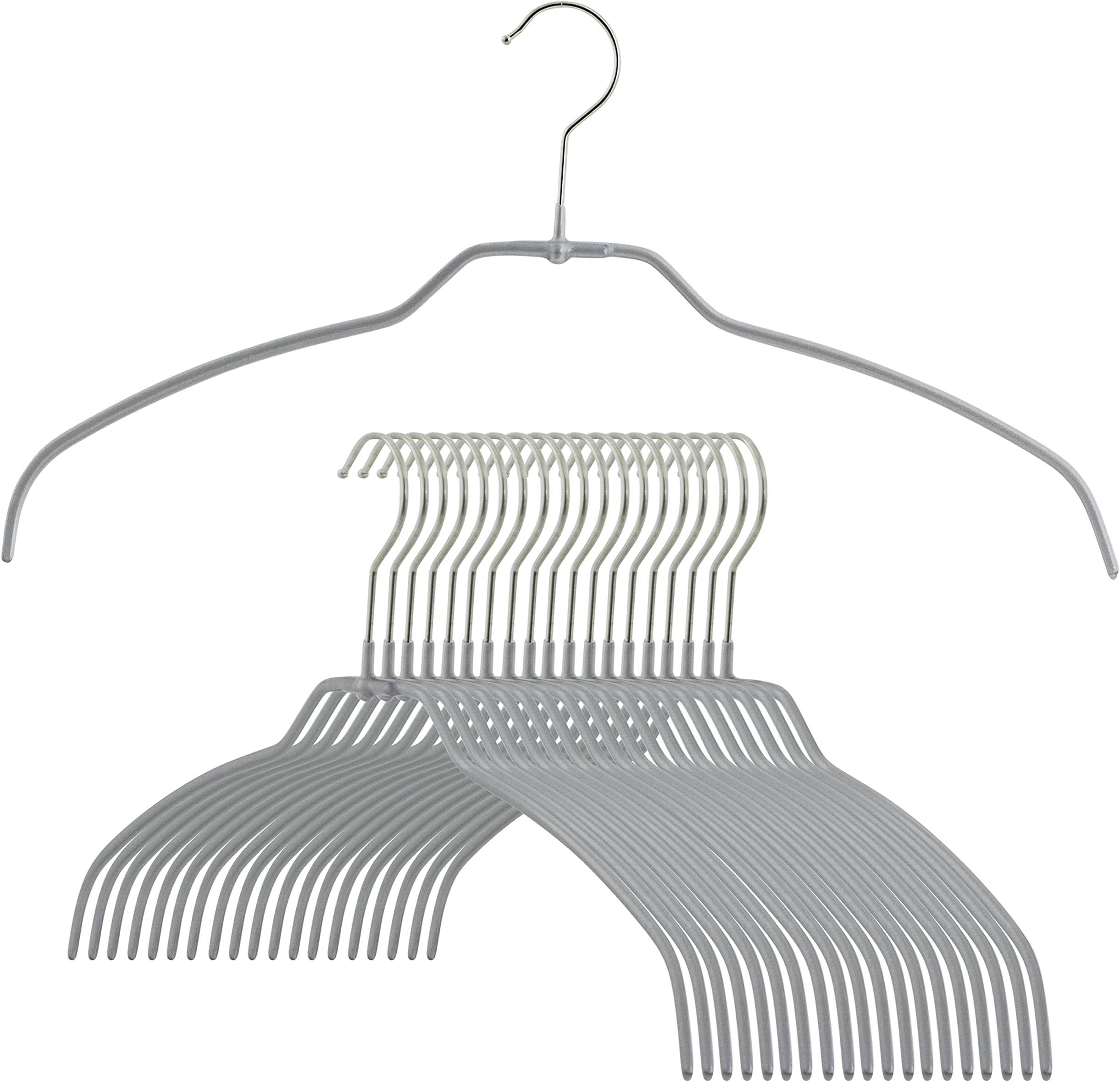 Reston Lloyd Silhouette Ultra-Thin Series, Non-Slip Space Saving Shirt Hanger, Style 42/FT, Pack of 20, Silver, Alloy Steel PVC Plastic Chrome Plated