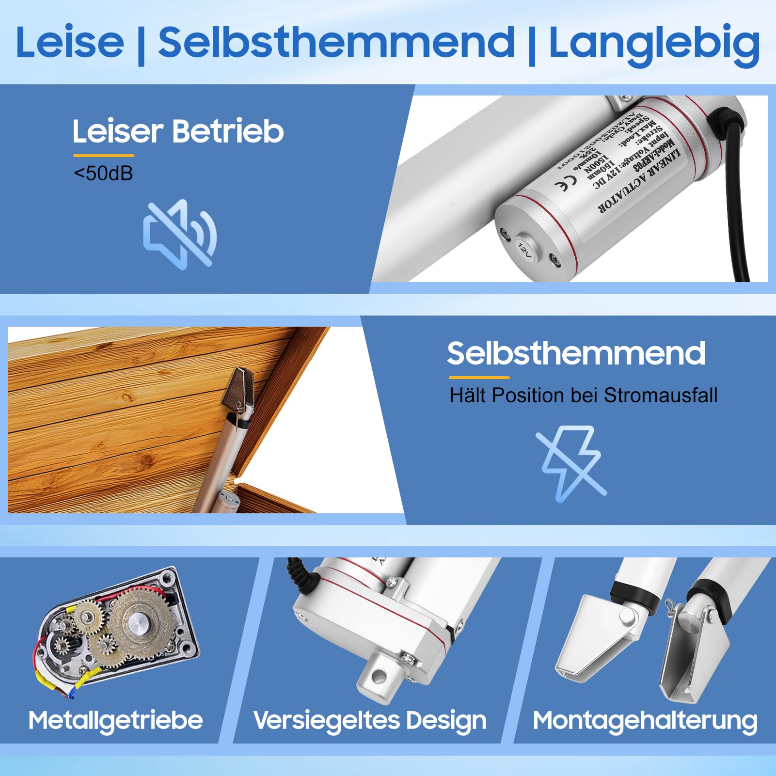 1500N Linearantrieb DC 12V Elektrozylinder Set IP65 10 mm/s Hubmotor 150 mm Fensteröffner
